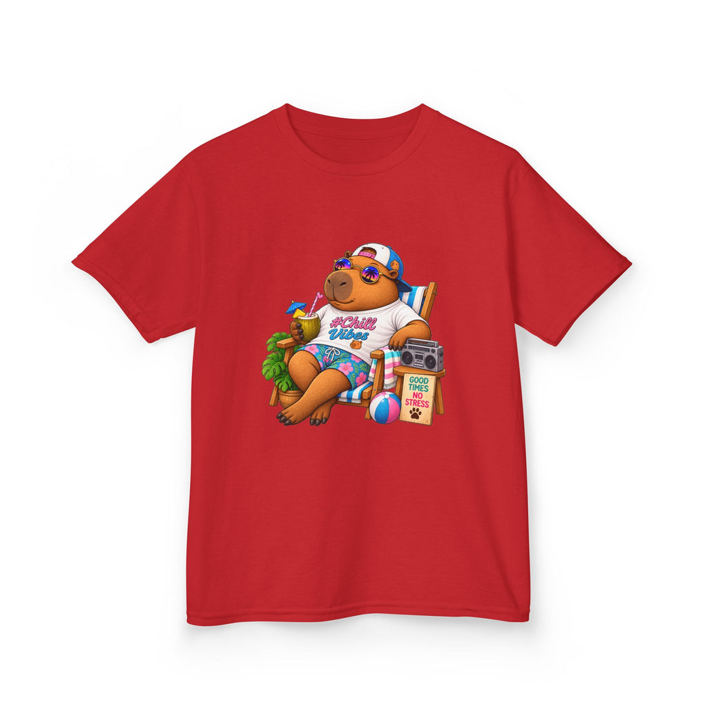 Kids Beach Chill Vibes Capybara Graphic Tee — Relaxing Vacation Cartoon Kid Shirt