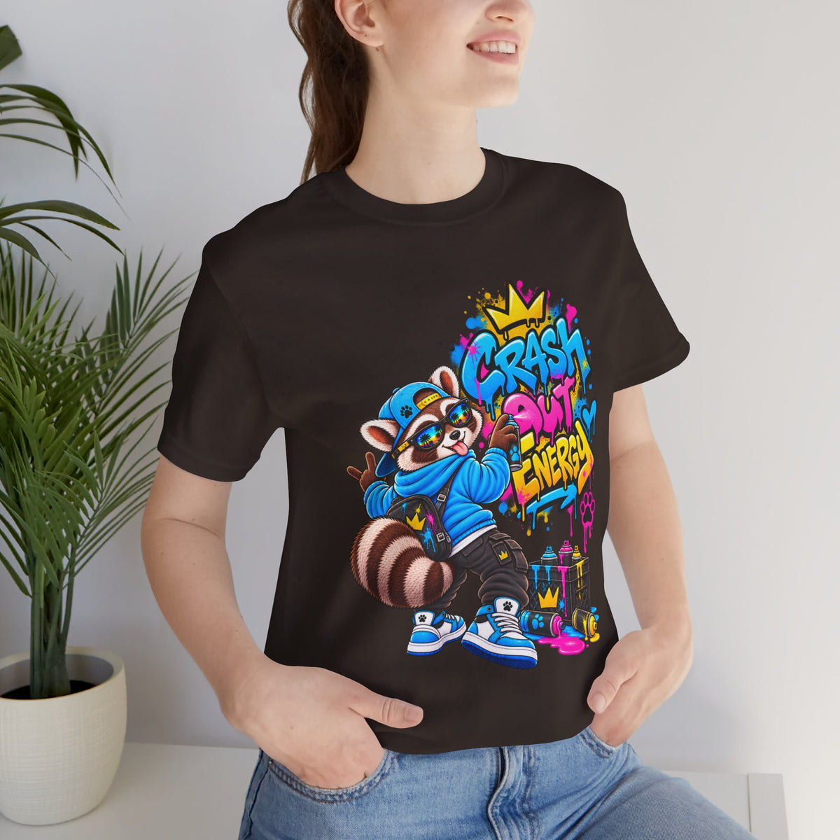 Graphic Tee — 'Crash Out Energy' Streetwear Raccoon Graffiti Shirt