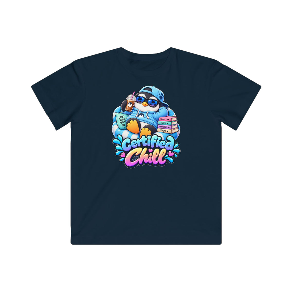Kids "Certified Chill" T-Shirt — Relaxed Penguin Graphic Tee