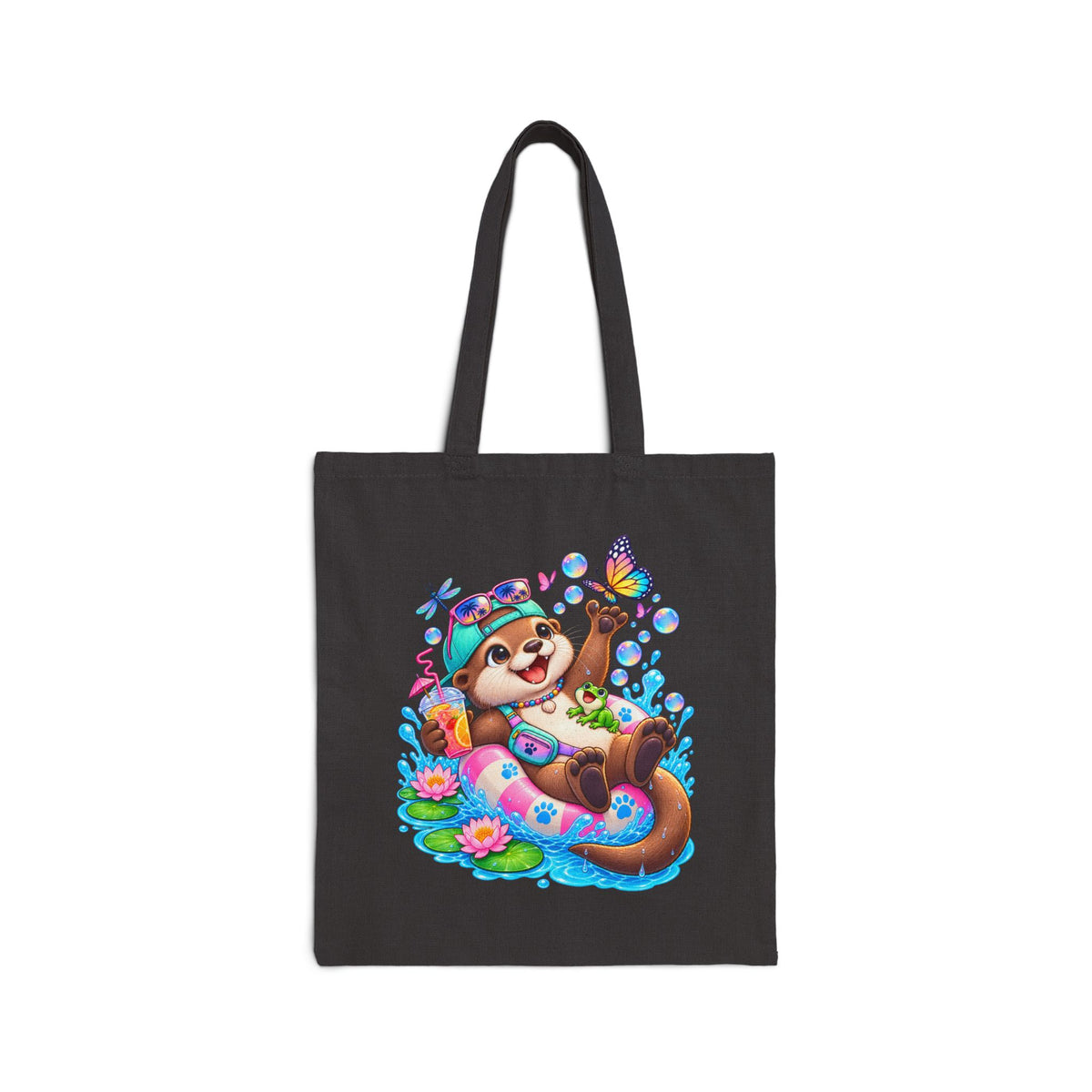 Charlie the Otter — Summer Beach Day Canvas Tote