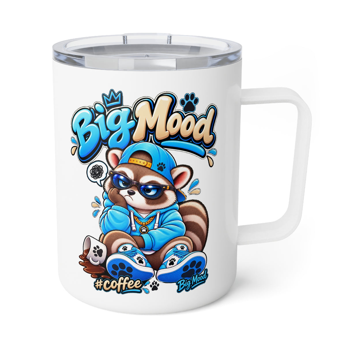 10oz Insulated Coffee Mug — Remy Raccoon Big Mood