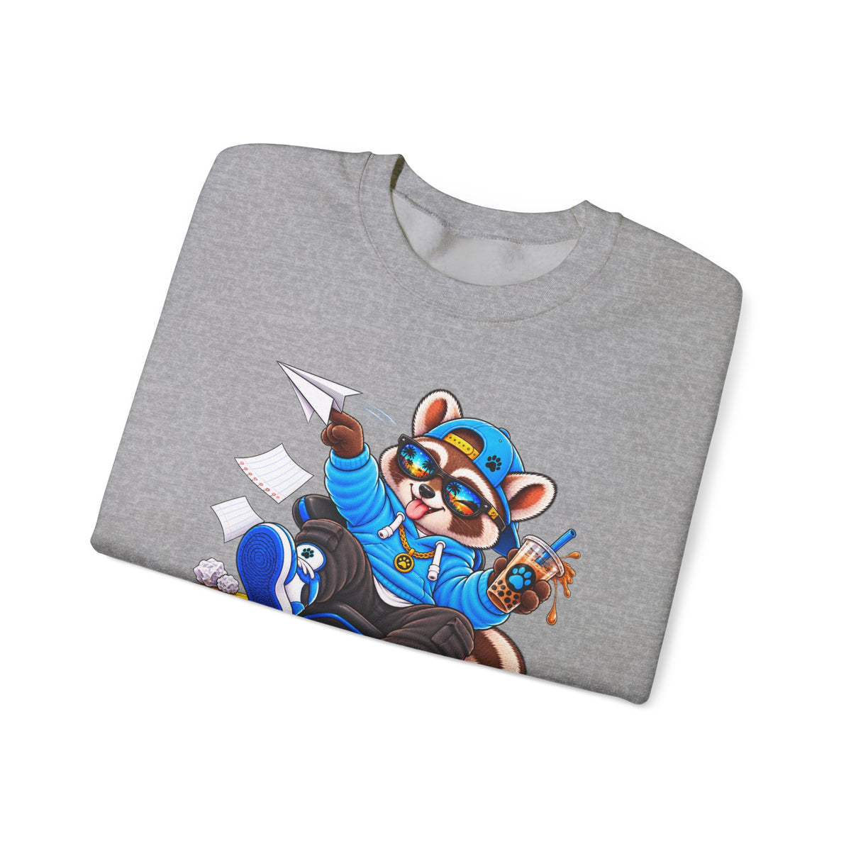 Mischievous Raccoon Crewneck Sweatshirt — Cute Kawaii Cartoon Graphic