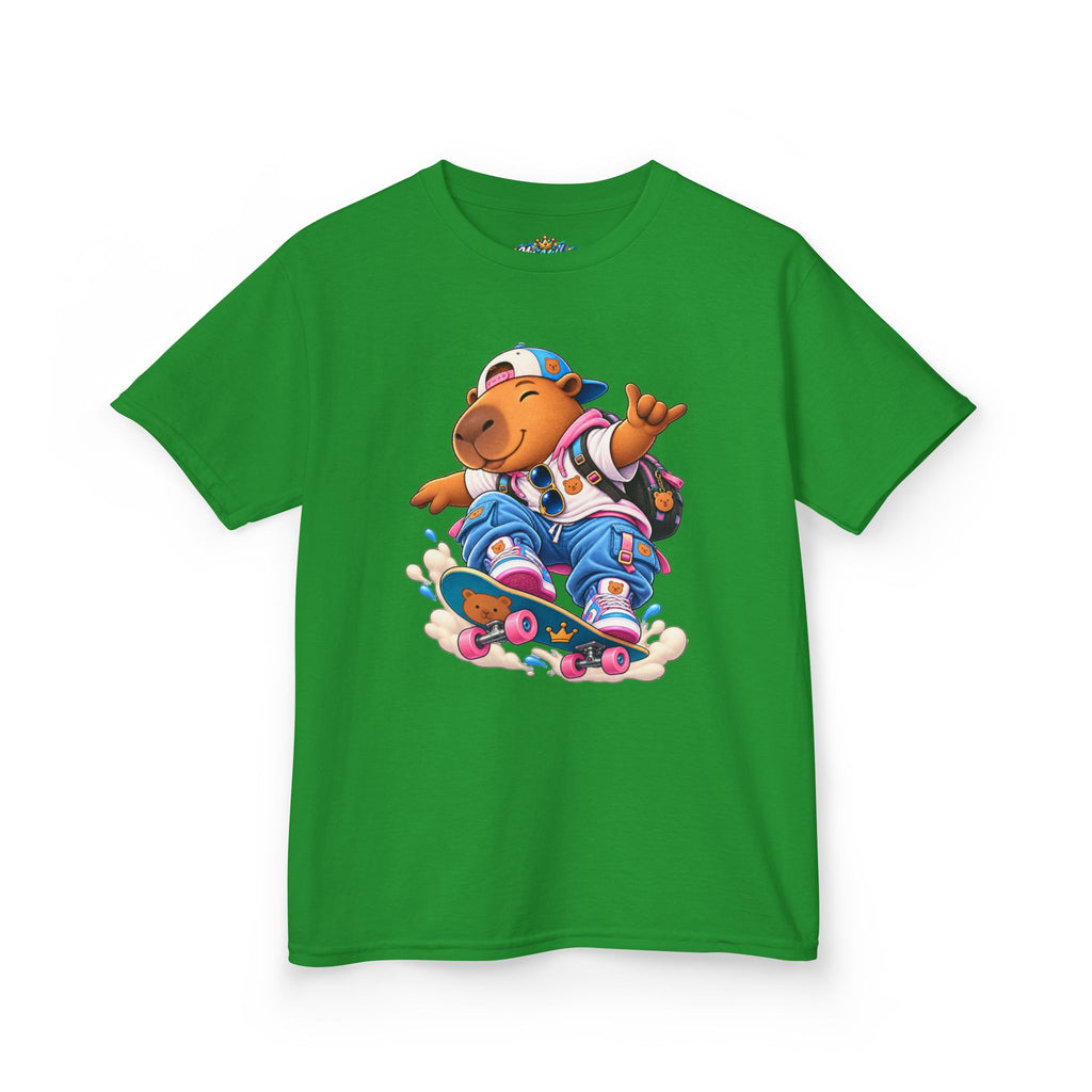 Kids Skateboarding Capybara Tee — Cute Skateboarder Graphic T-Shirt for Boys & Girls