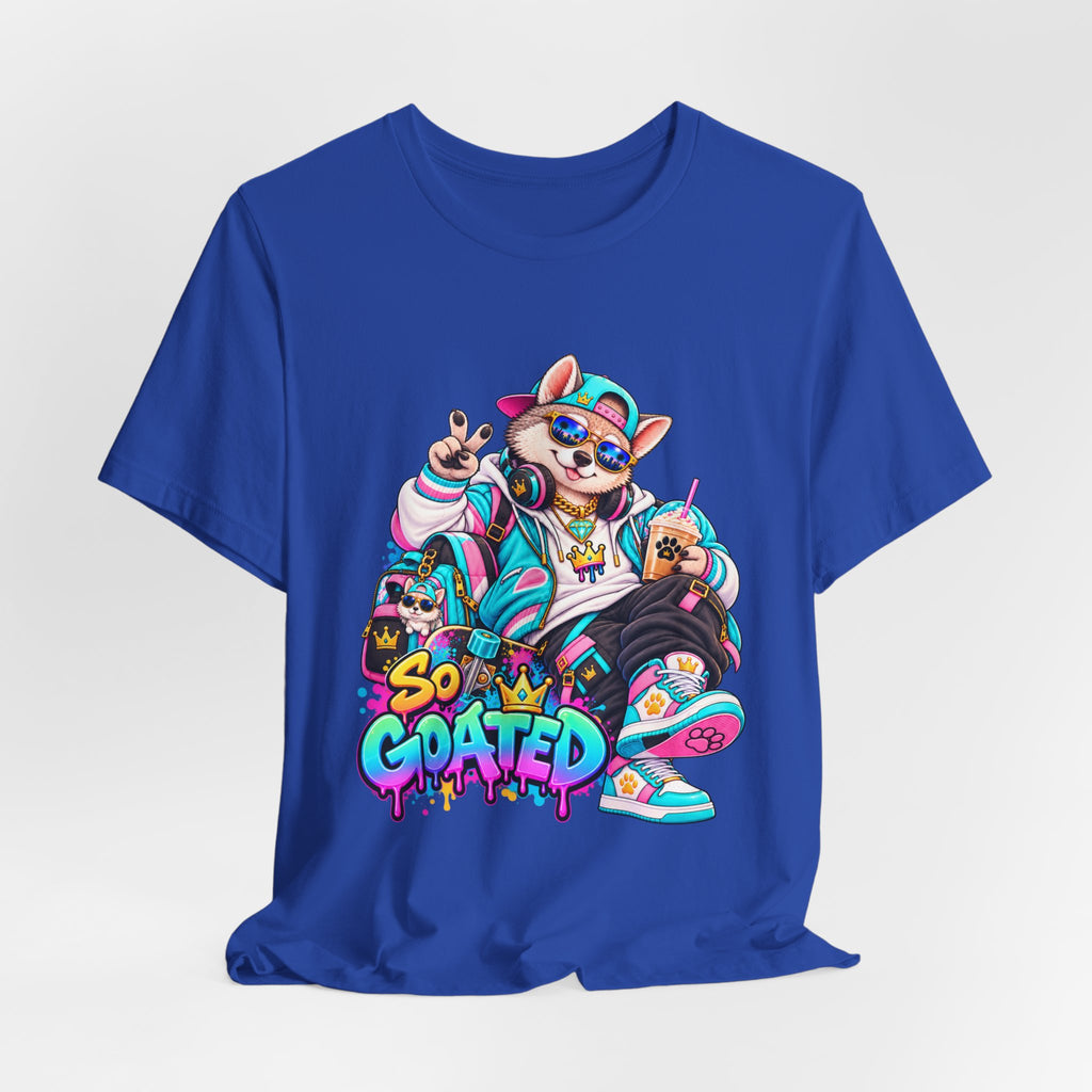 So Goated Husky with Drip T‑Shirt — Retro Skate Dog Graphic Tee