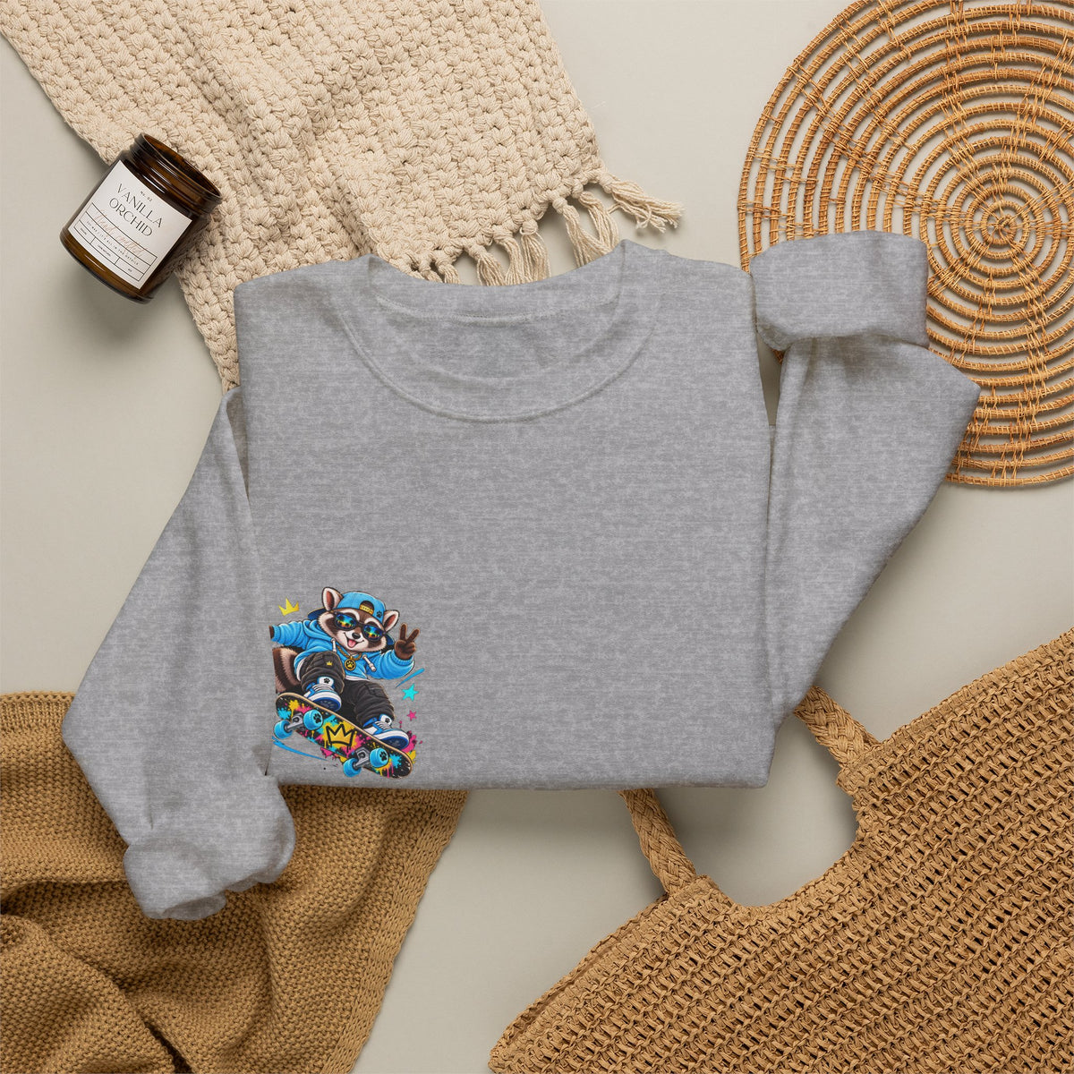 Whimsical Blue Cat Galaxy Crewneck Sweatshirt