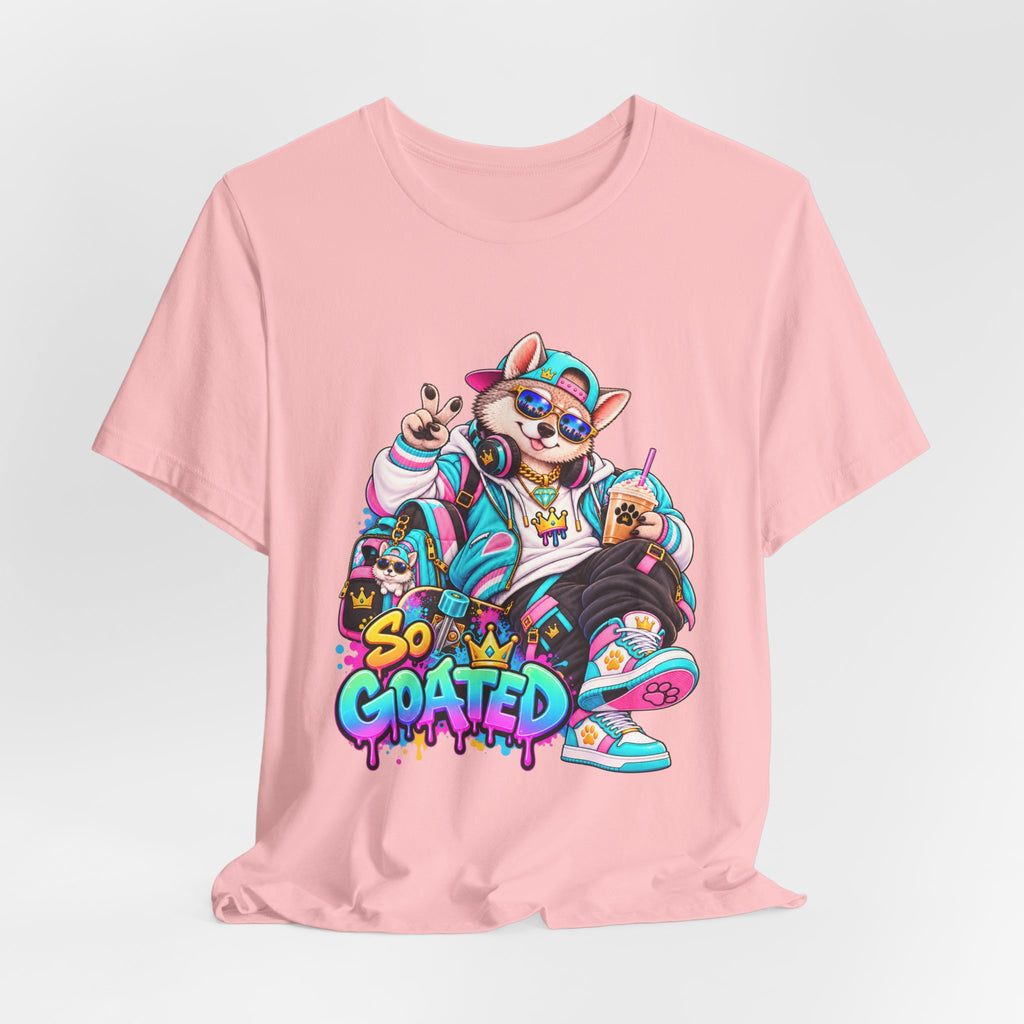 So Goated Husky with Drip T‑Shirt — Retro Skate Dog Graphic Tee