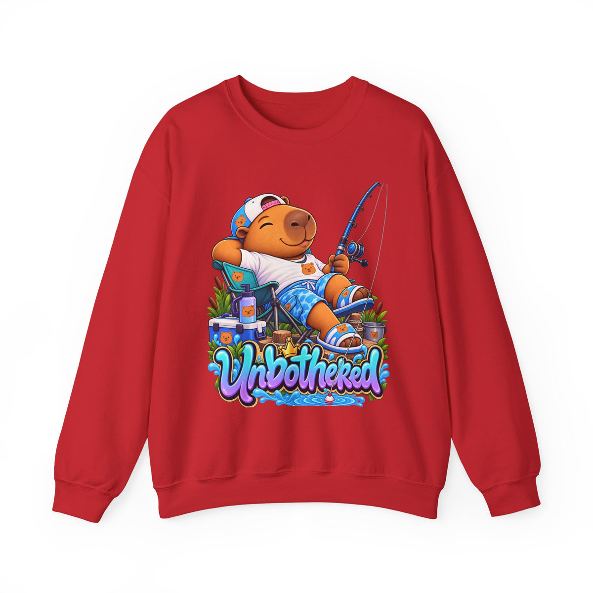 Unbothered Fishing Capybara Crewneck Sweatshirt