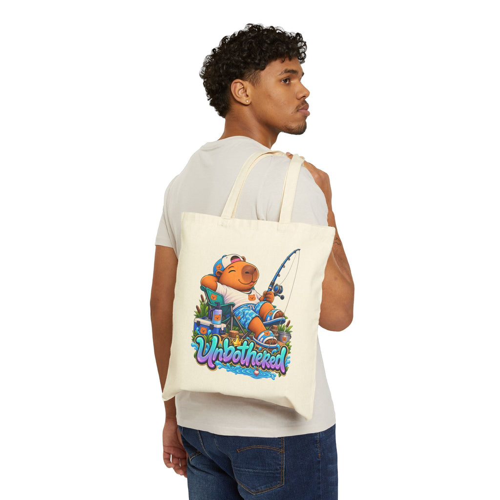 'Unbothered' Fishing Zenzo Capybara Cotton Canvas Tote