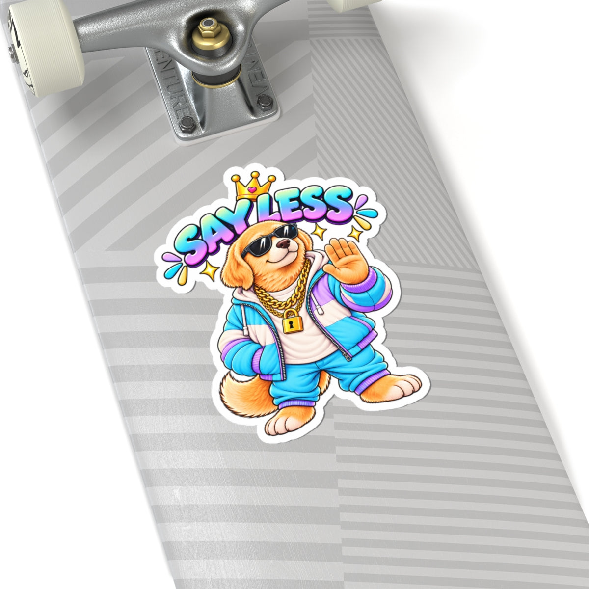Cute Golden Retriever Sticker — 'Say Less' Dog Crown Vinyl Kiss-Cut Sticker for Laptops & Water Bottles