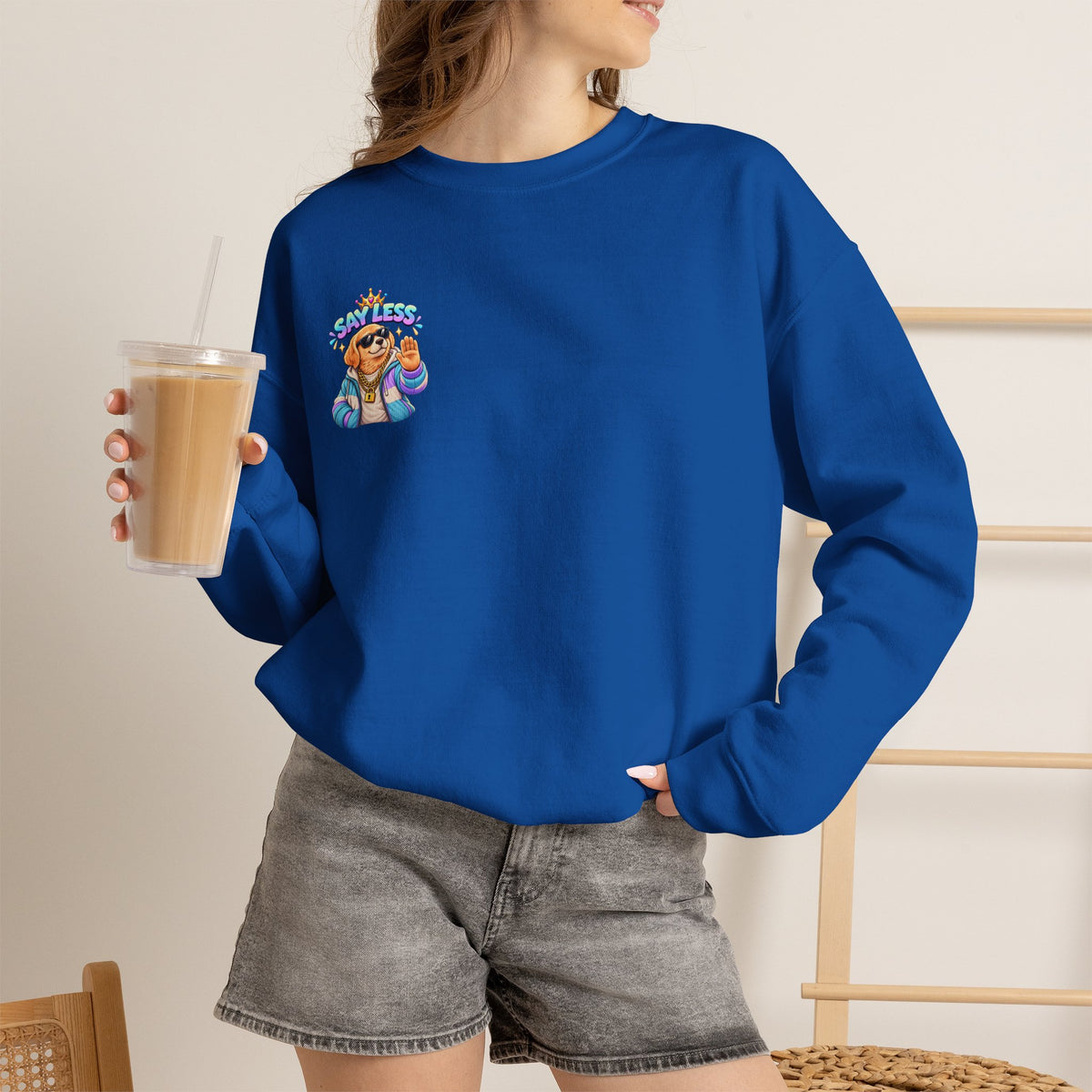 Crewneck Sweatshirt - Colorful Girl with Flower Crown Graphic