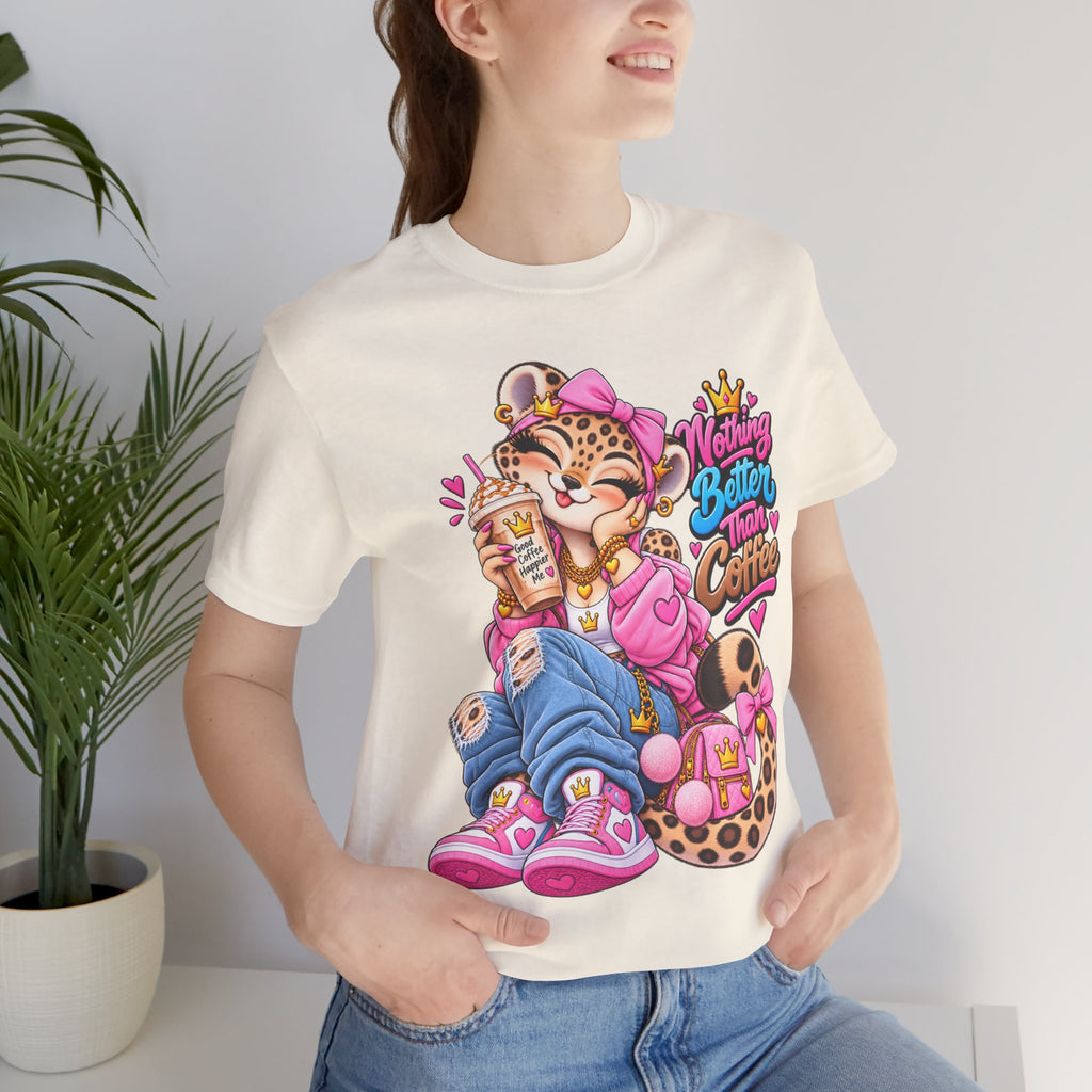 Cute Kawaii Leopard Graphic Tee — Retro Cartoon Chest Print