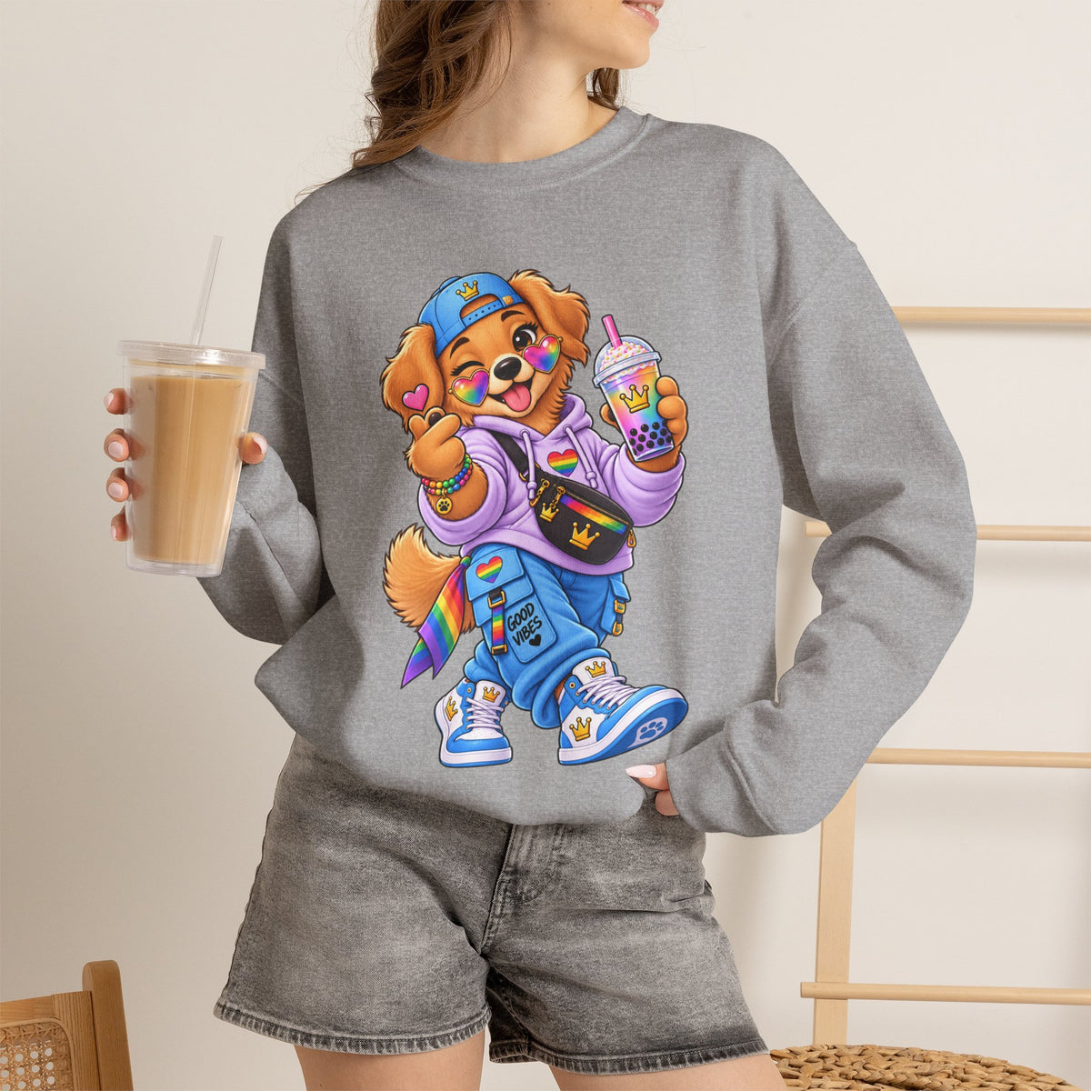 Cute Big Personality Hip-Hop Dog Crewneck Sweatshirt