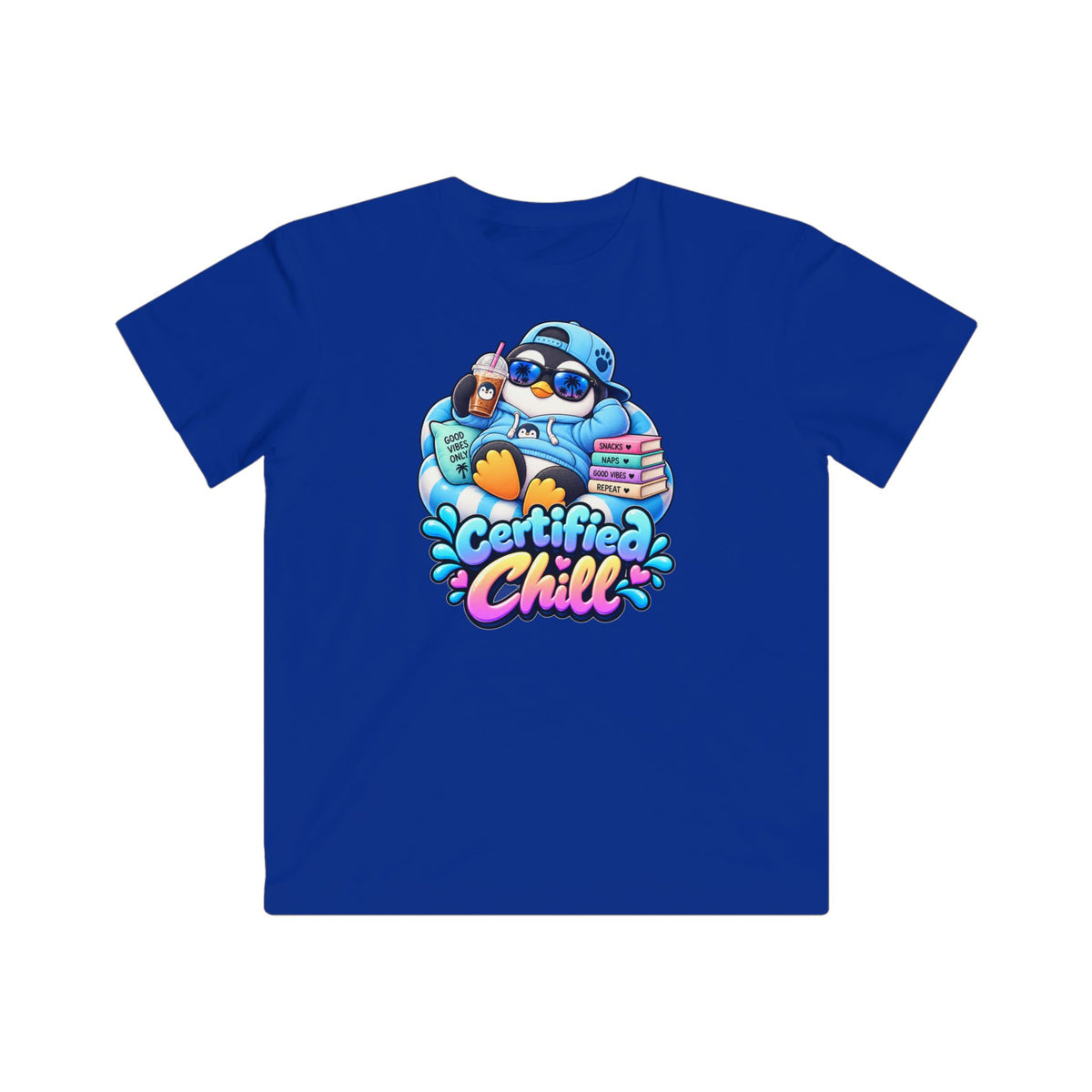 Kids "Certified Chill" T-Shirt — Relaxed Penguin Graphic Tee