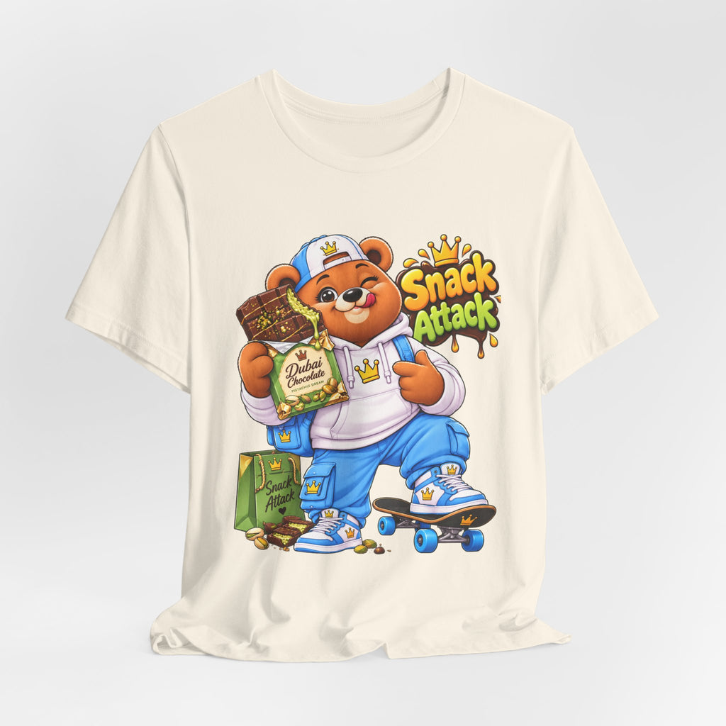 Snack Attack Bear T‑Shirt — Cute Foodie Bear Eating Snacks Graphic Tee