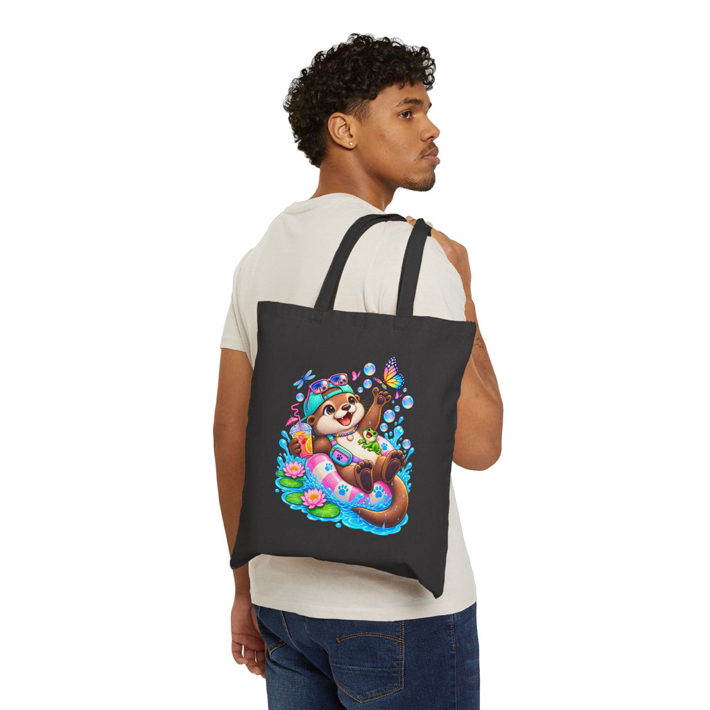 Charlie the Otter — Summer Beach Day Canvas Tote
