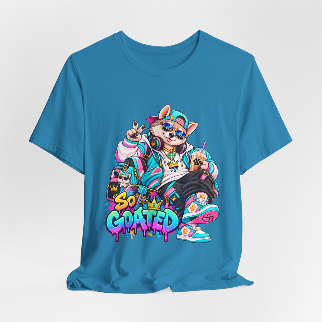 So Goated Husky with Drip T‑Shirt — Retro Skate Dog Graphic Tee