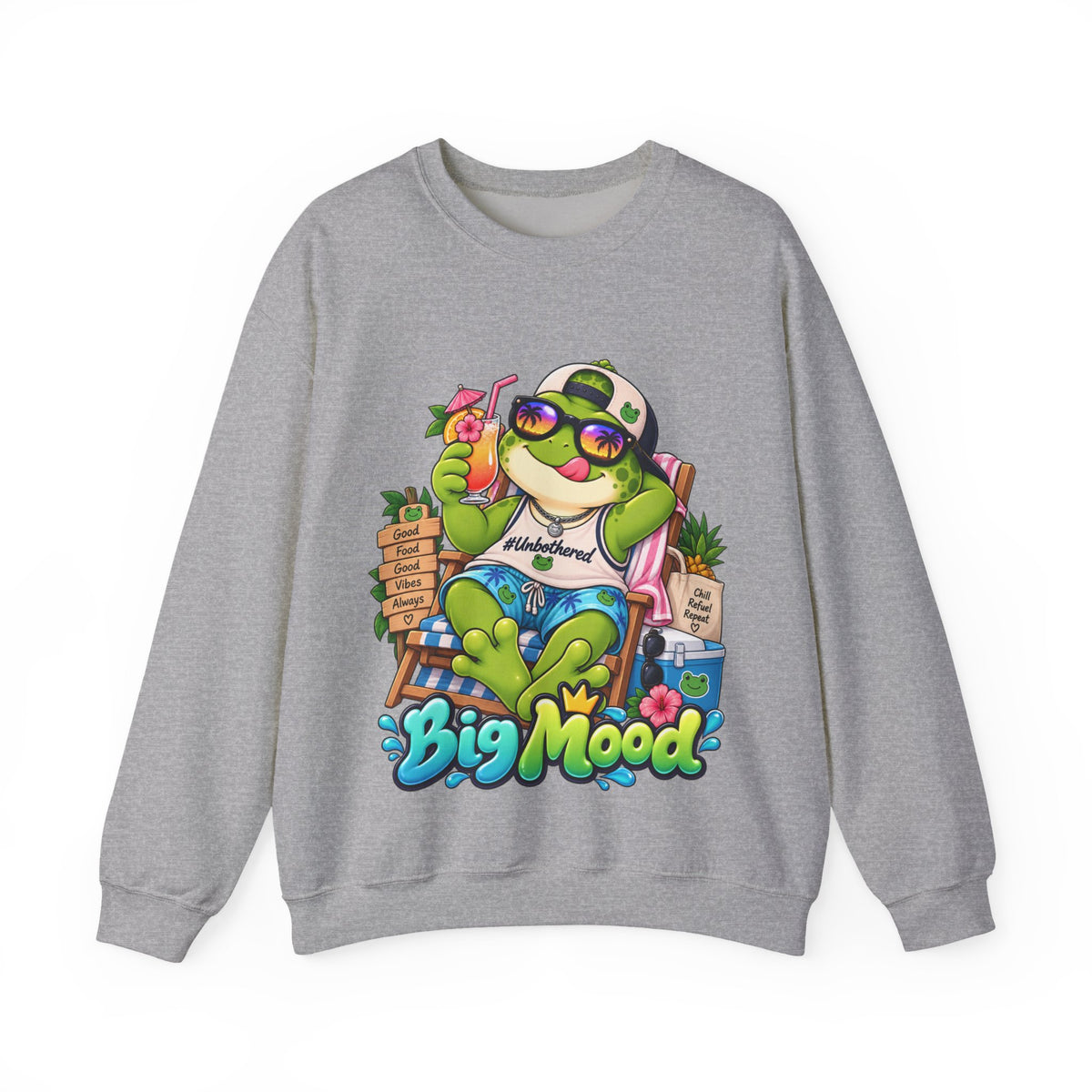 Chill Frog Crewneck Sweatshirt – Relaxed Beach Vibes Graphic Pullover