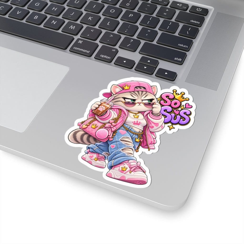 So Sus Cat Sticker — Cute Grumpy Fashion Cat Kiss-Cut Laptop Decal