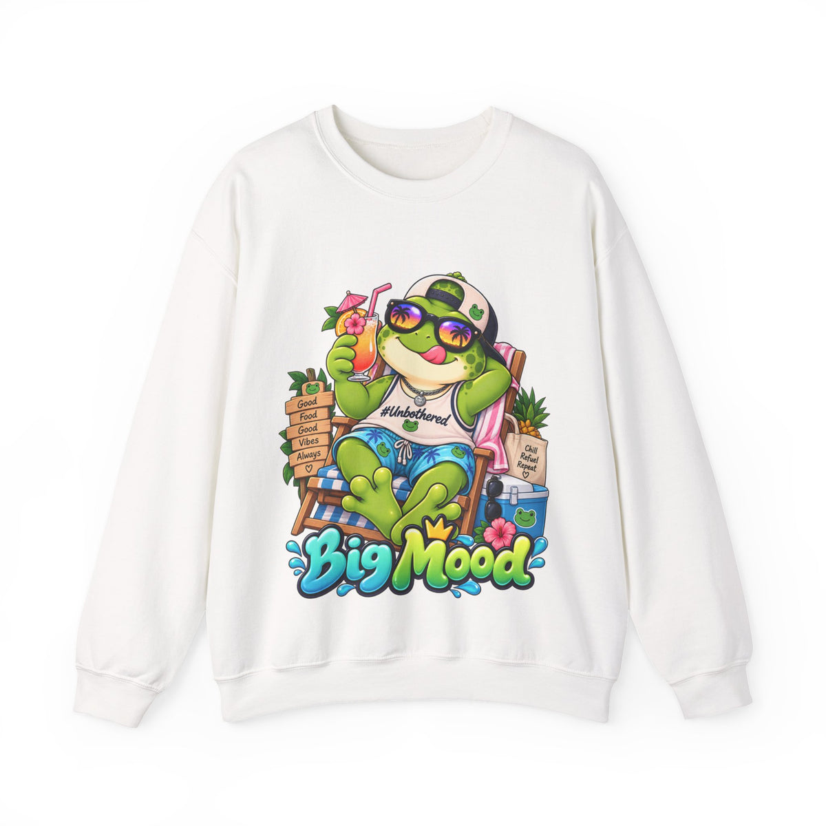 Chill Frog Crewneck Sweatshirt – Relaxed Beach Vibes Graphic Pullover