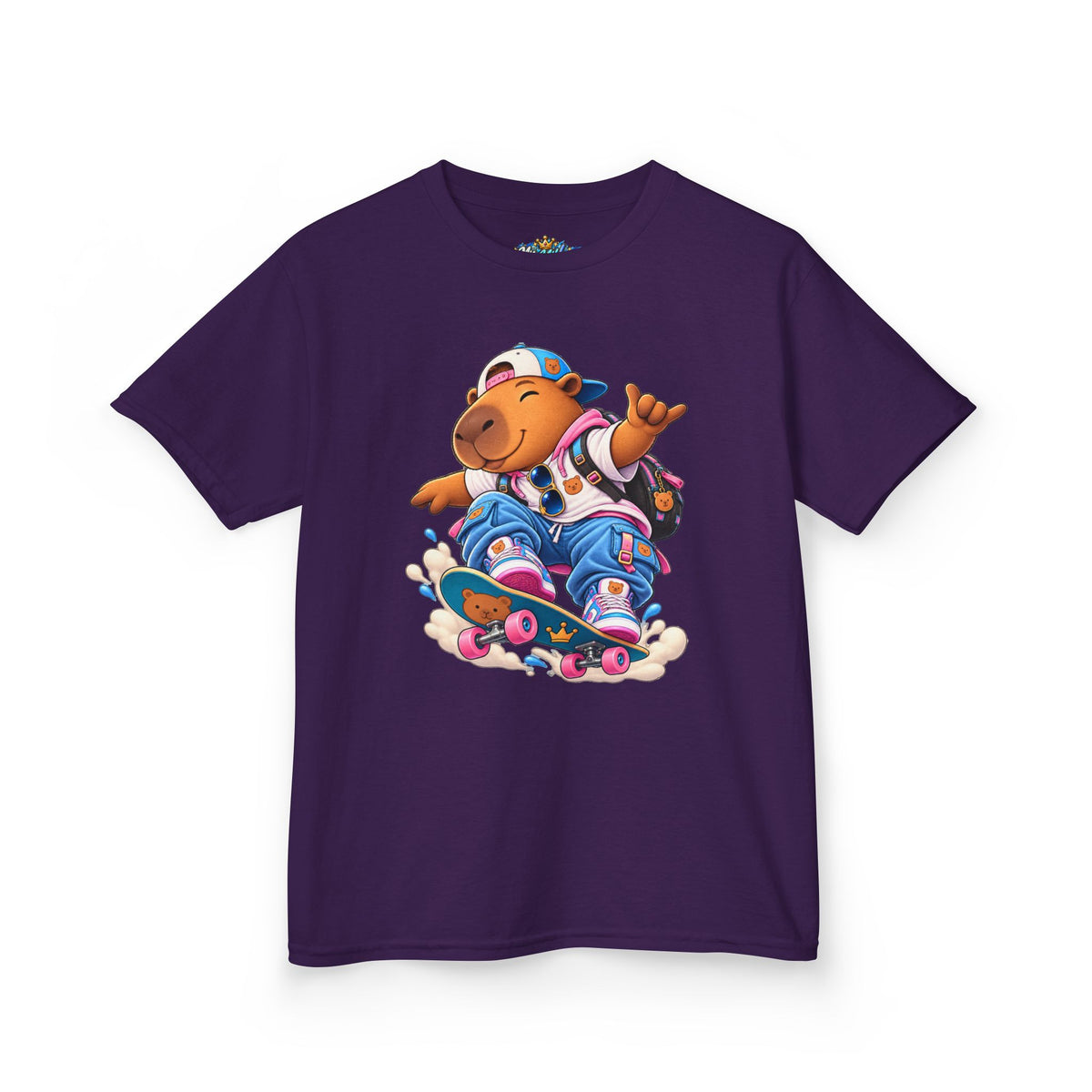 Kids Skateboarding Capybara Tee — Cute Skateboarder Graphic T-Shirt for Boys & Girls