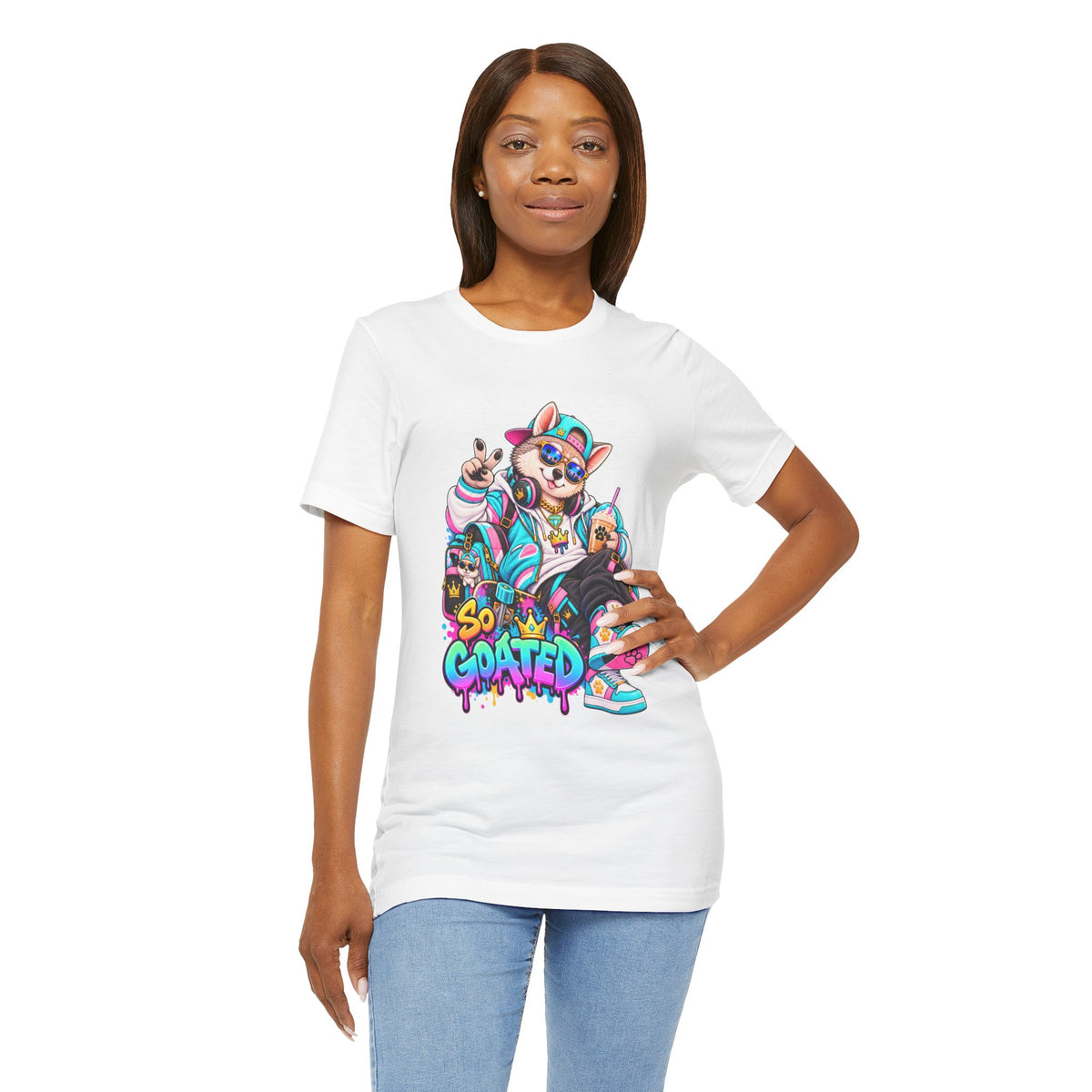 So Goated Husky with Drip T‑Shirt — Retro Skate Dog Graphic Tee