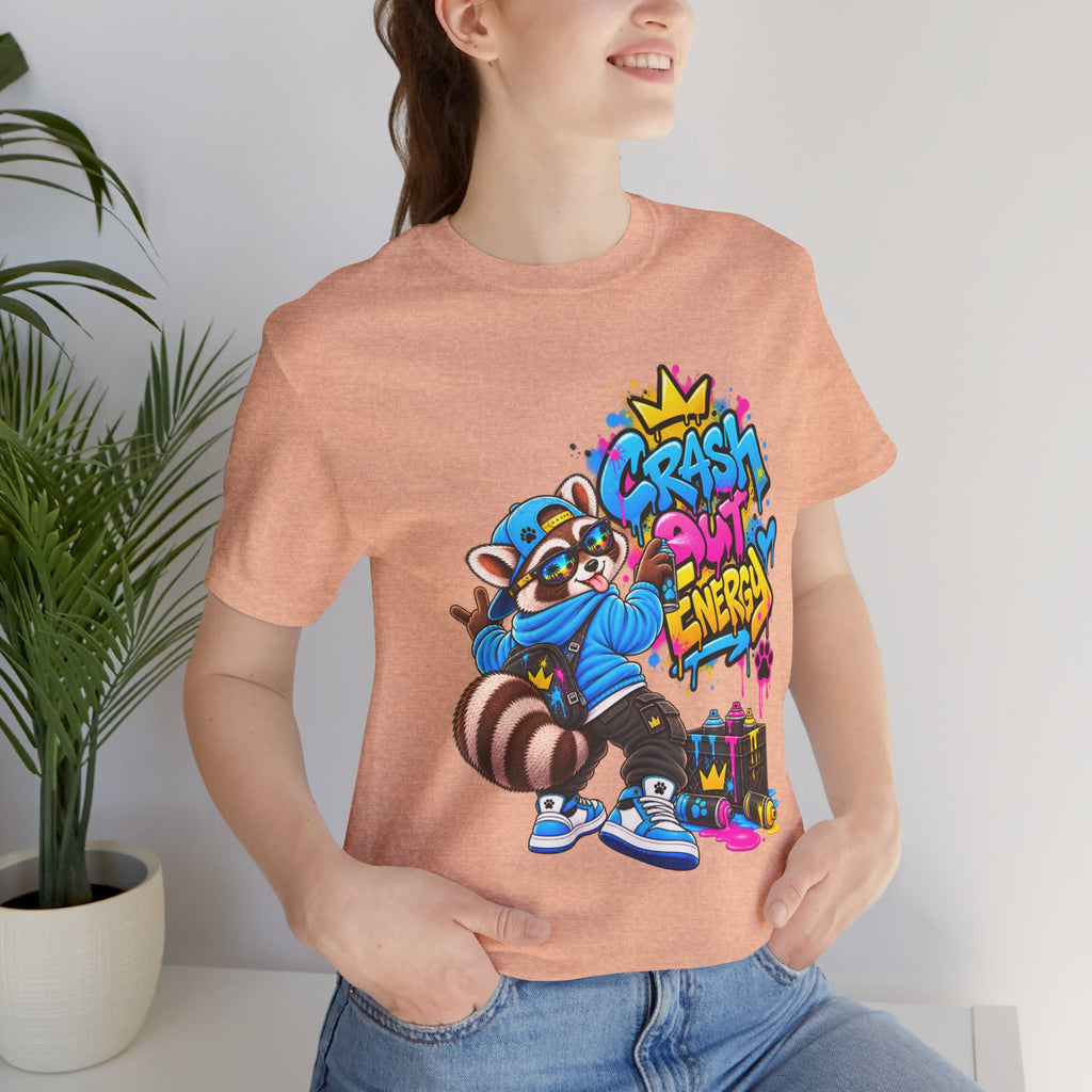 Graphic Tee — 'Crash Out Energy' Streetwear Raccoon Graffiti Shirt