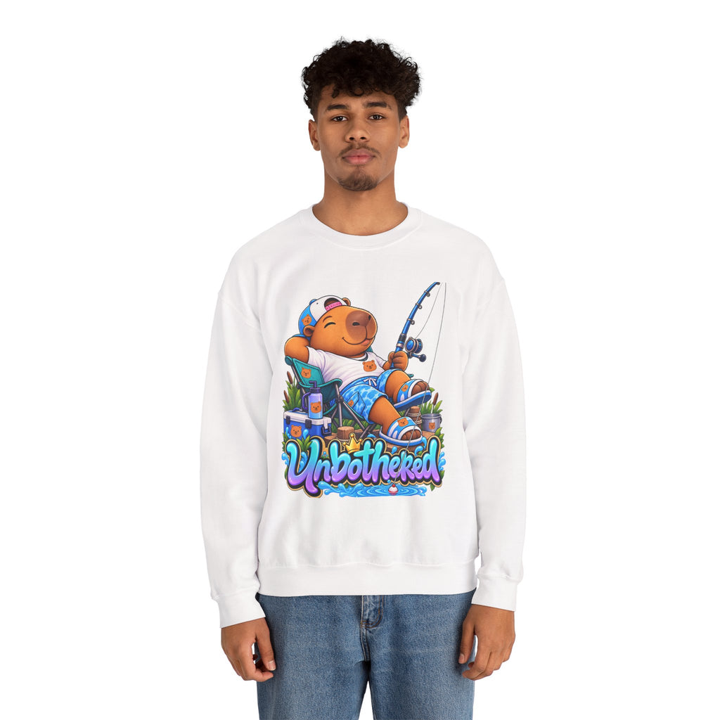 Unbothered Fishing Capybara Crewneck Sweatshirt