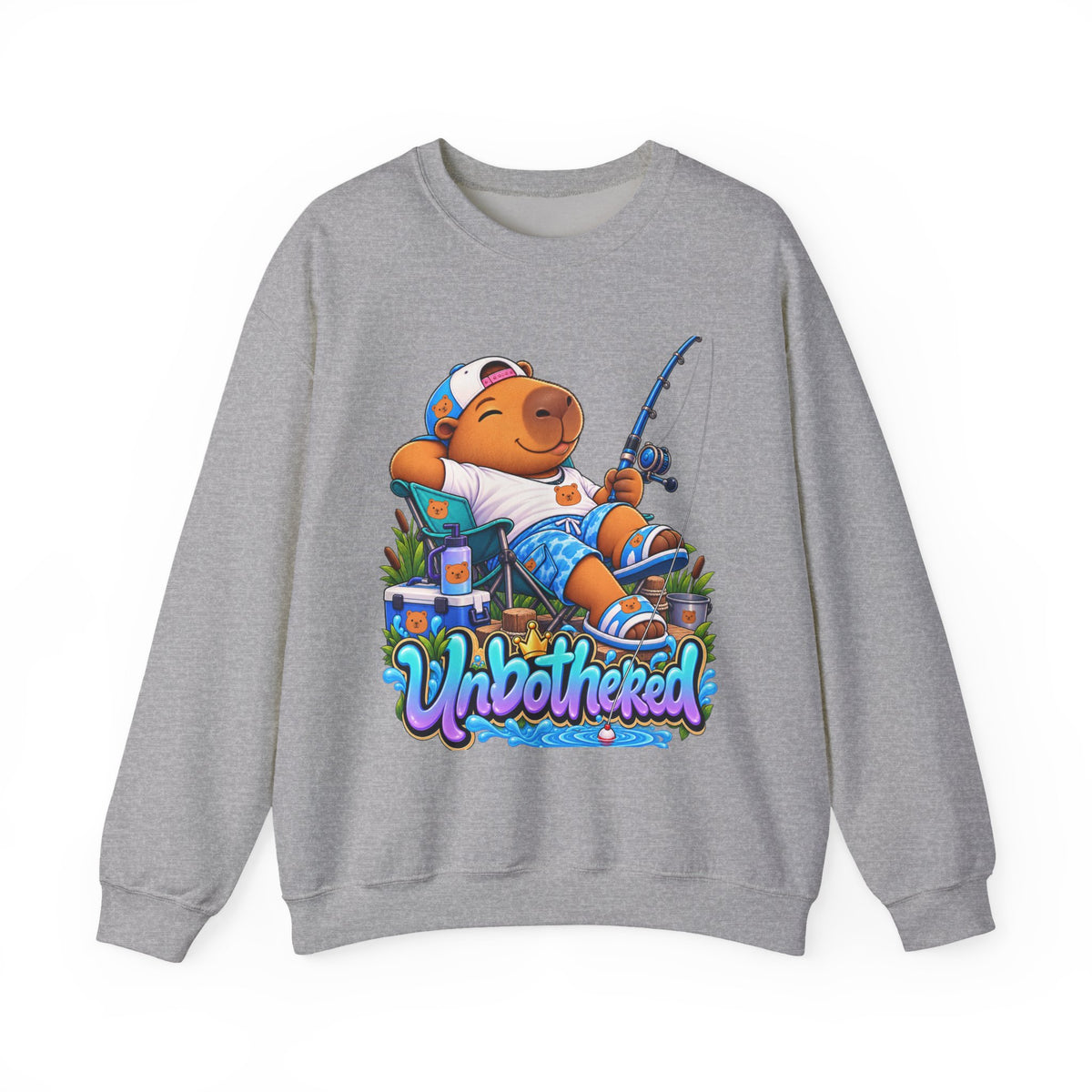 Unbothered Fishing Capybara Crewneck Sweatshirt