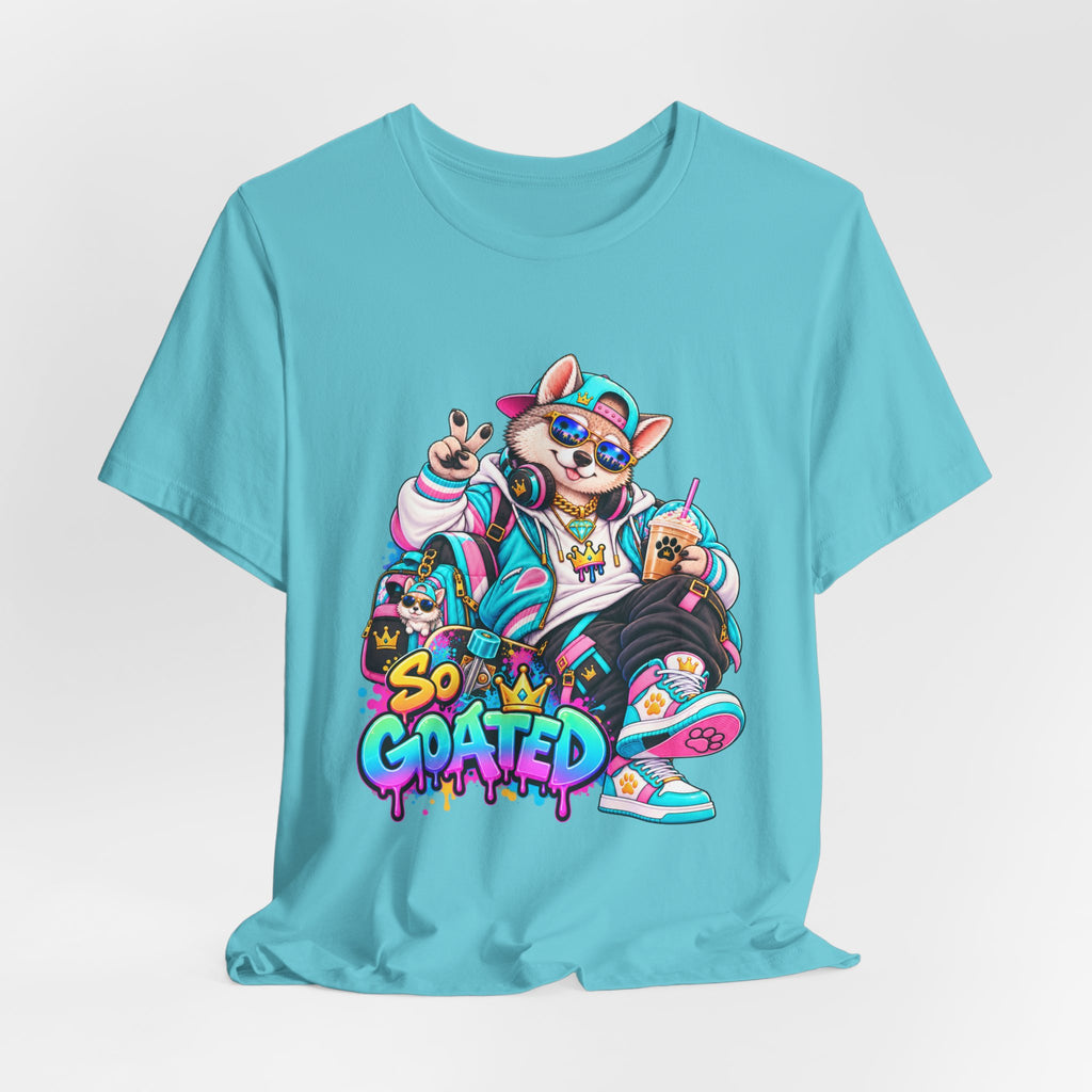So Goated Husky with Drip T‑Shirt — Retro Skate Dog Graphic Tee