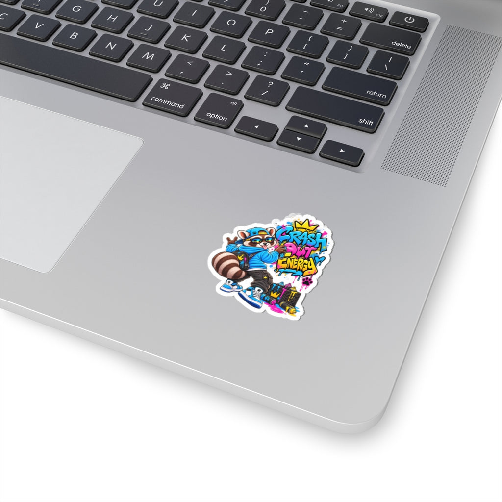 Raccoon Graffiti Sticker — "Crash Out Energy" Kiss-Cut Vinyl Sticker