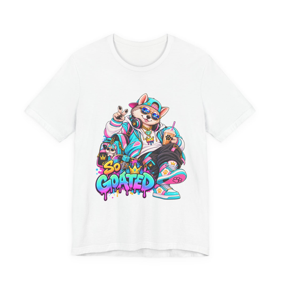 So Goated Husky with Drip T‑Shirt — Retro Skate Dog Graphic Tee