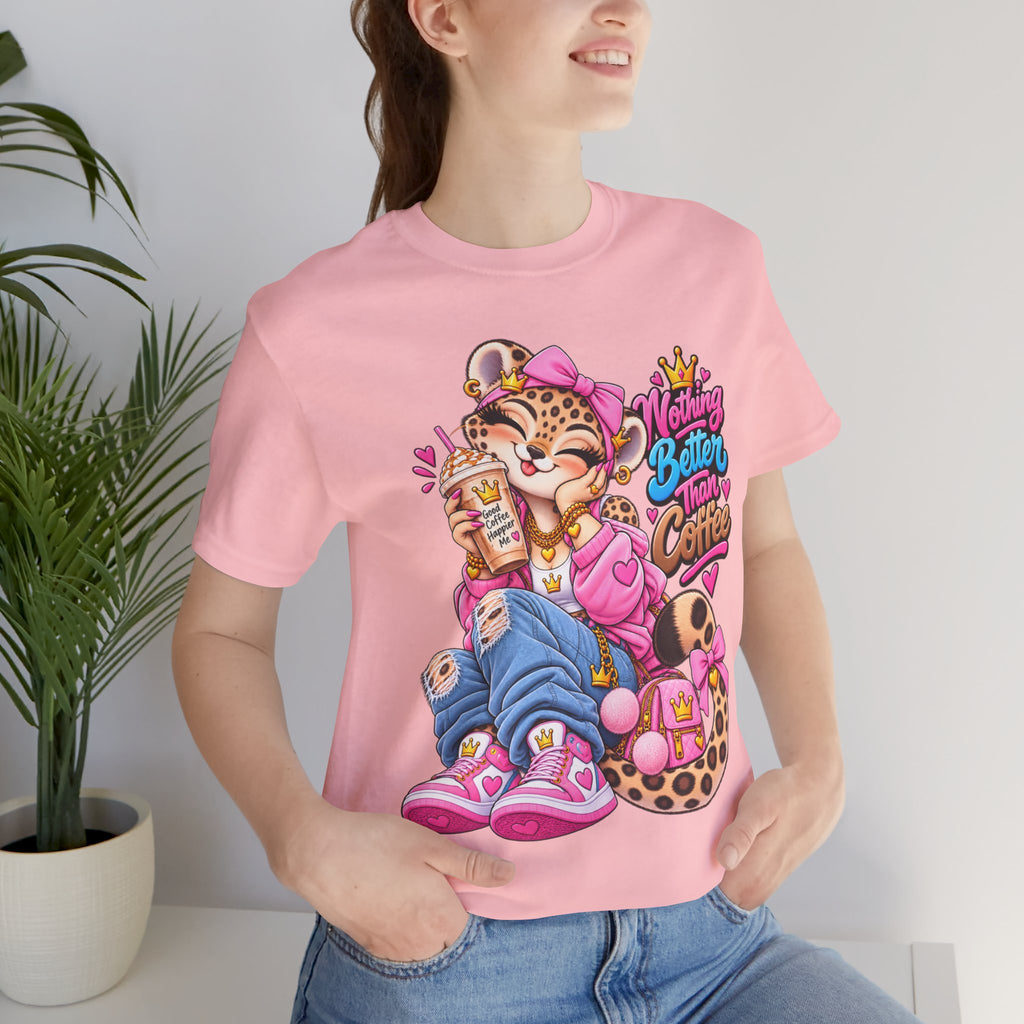 Cute Kawaii Leopard Graphic Tee — Retro Cartoon Chest Print