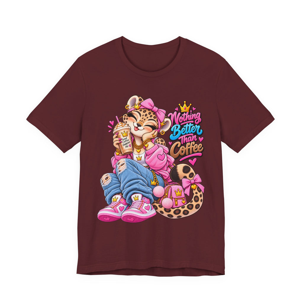 Cute Kawaii Leopard Graphic Tee — Retro Cartoon Chest Print
