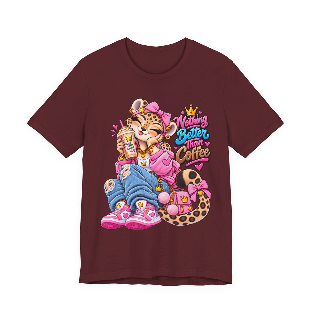 Cute Kawaii Leopard Graphic Tee — Retro Cartoon Chest Print