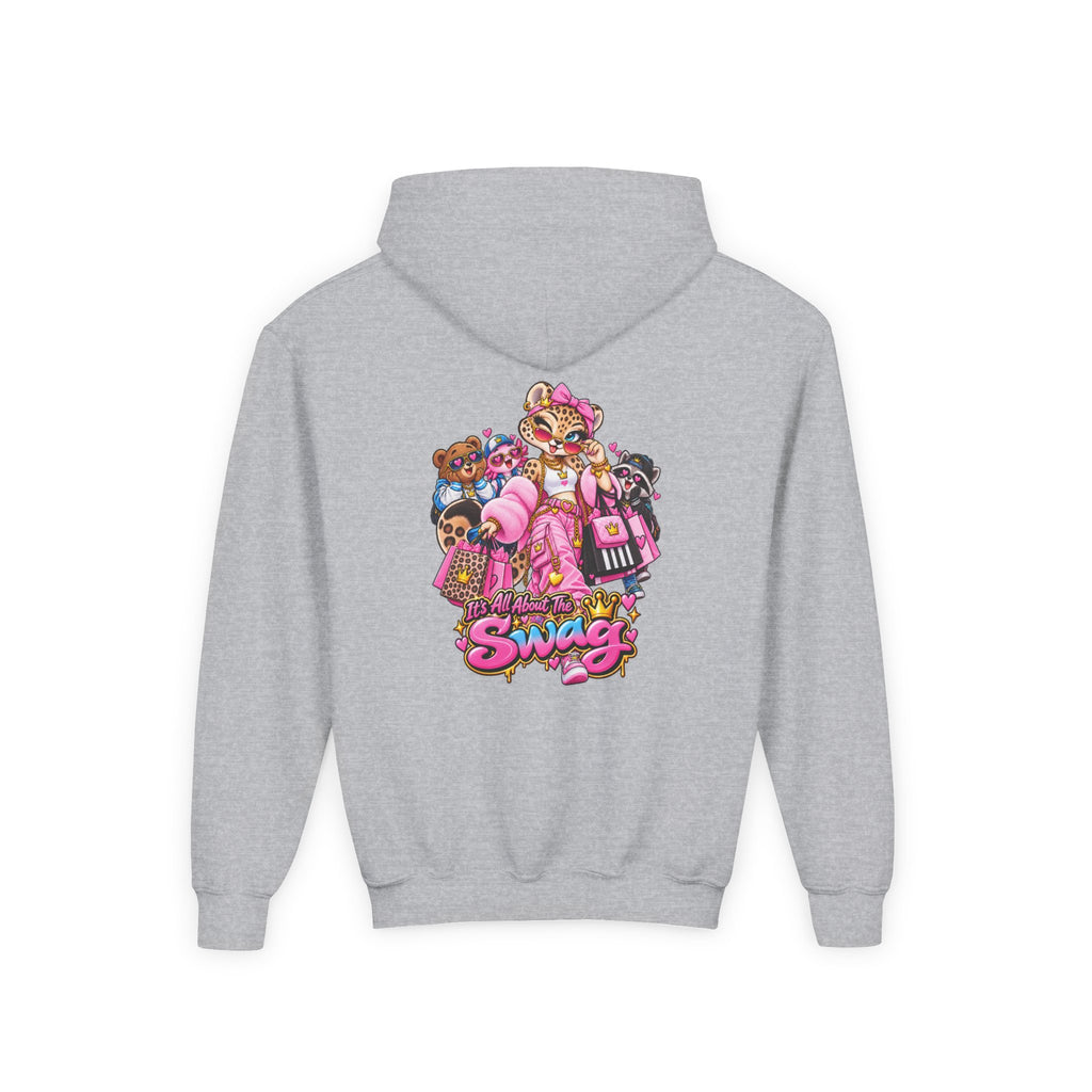 Youth Hoodie — Pink 'Swag' Cartoon Animal Squad Graphic