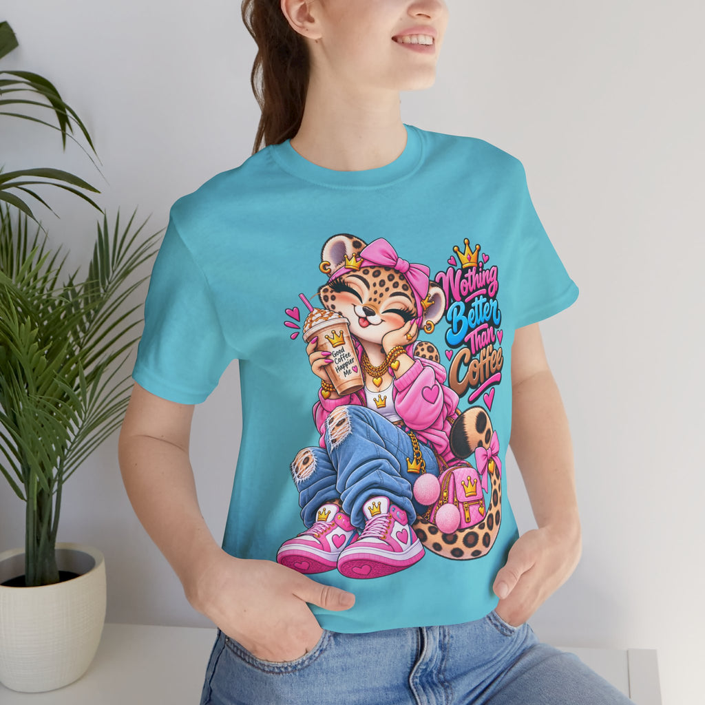 Cute Kawaii Leopard Graphic Tee — Retro Cartoon Chest Print