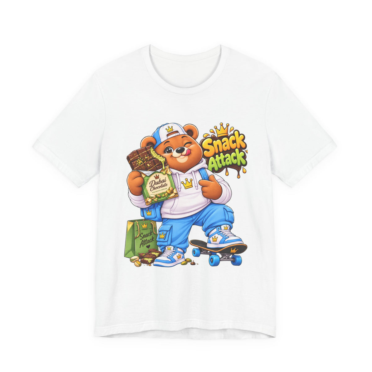 Snack Attack Bear T‑Shirt — Cute Foodie Bear Eating Snacks Graphic Tee