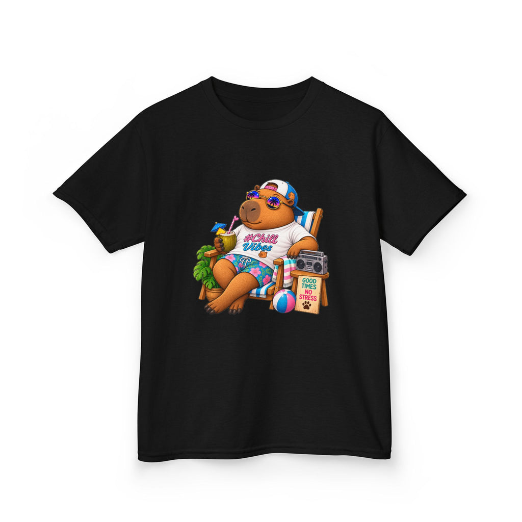 Kids Beach Chill Vibes Capybara Graphic Tee — Relaxing Vacation Cartoon Kid Shirt