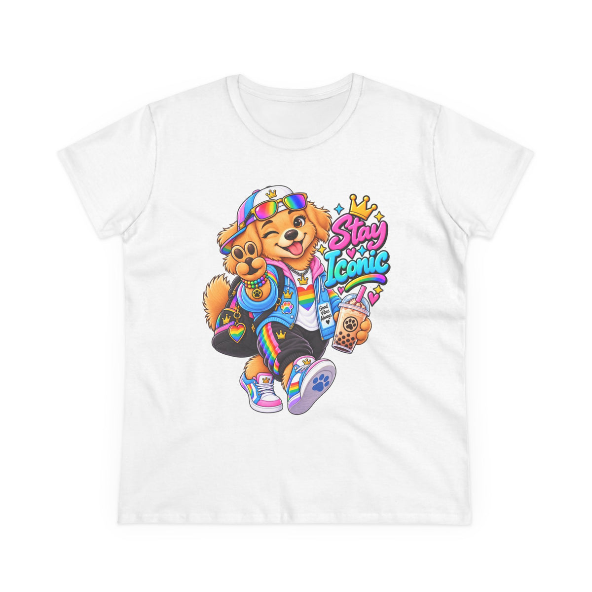 Stay Iconic Dog Graphic Tee — Cute Retro Teddy Bear Design