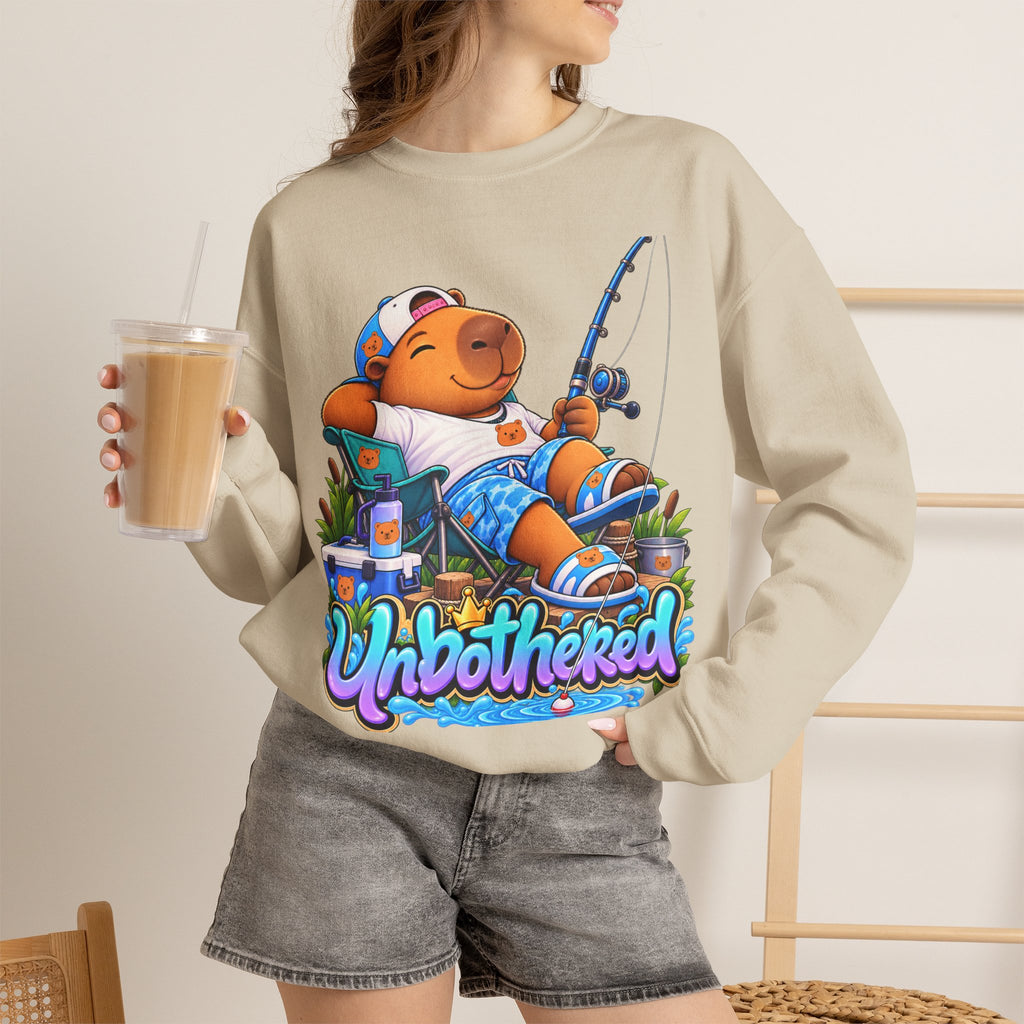 Unbothered Fishing Capybara Crewneck Sweatshirt