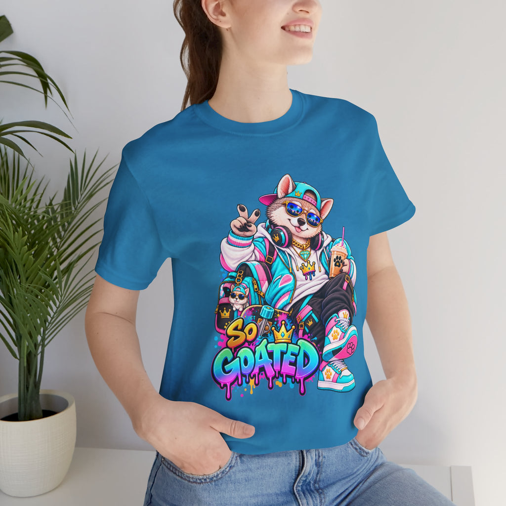 So Goated Husky with Drip T‑Shirt — Retro Skate Dog Graphic Tee