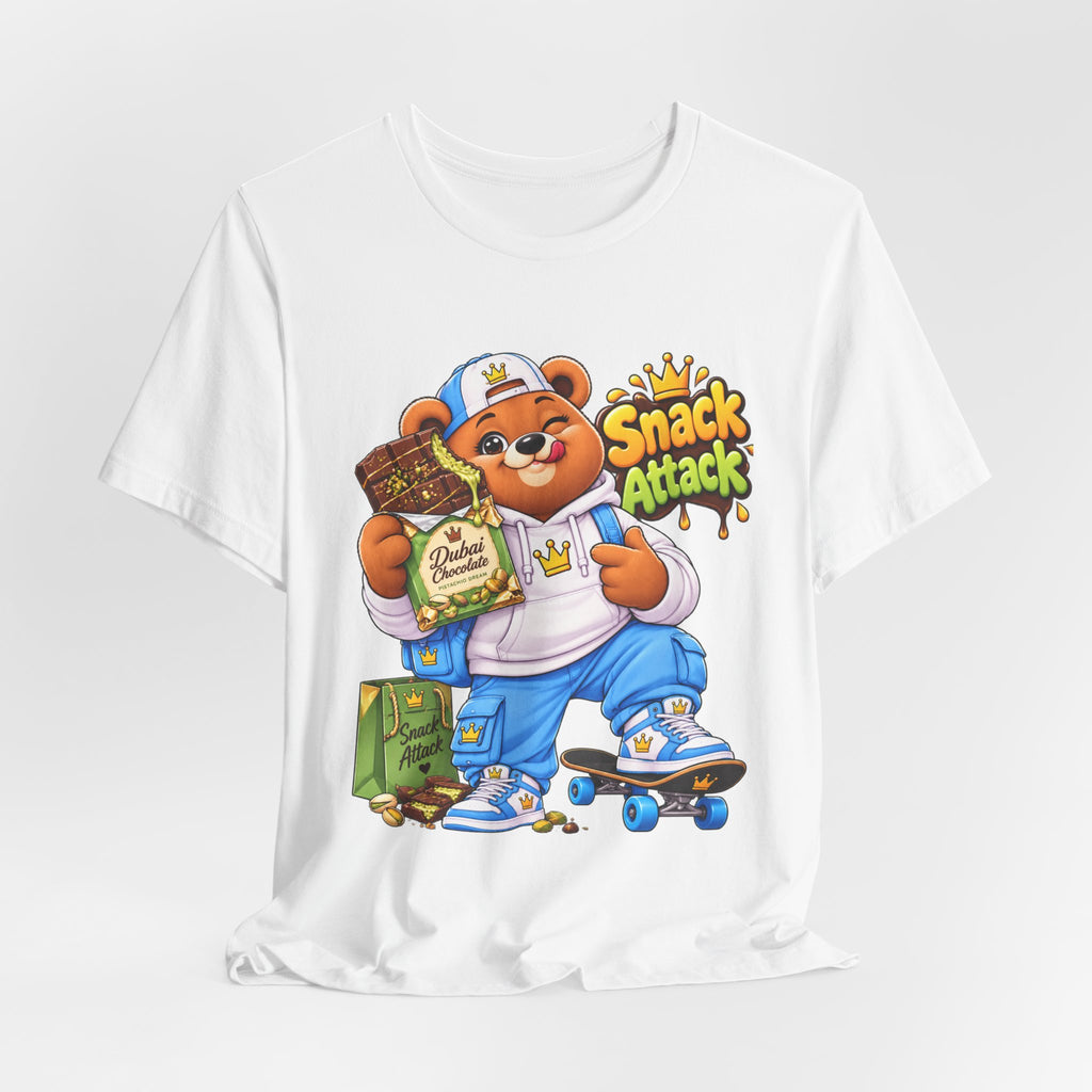 Snack Attack Bear T‑Shirt — Cute Foodie Bear Eating Snacks Graphic Tee