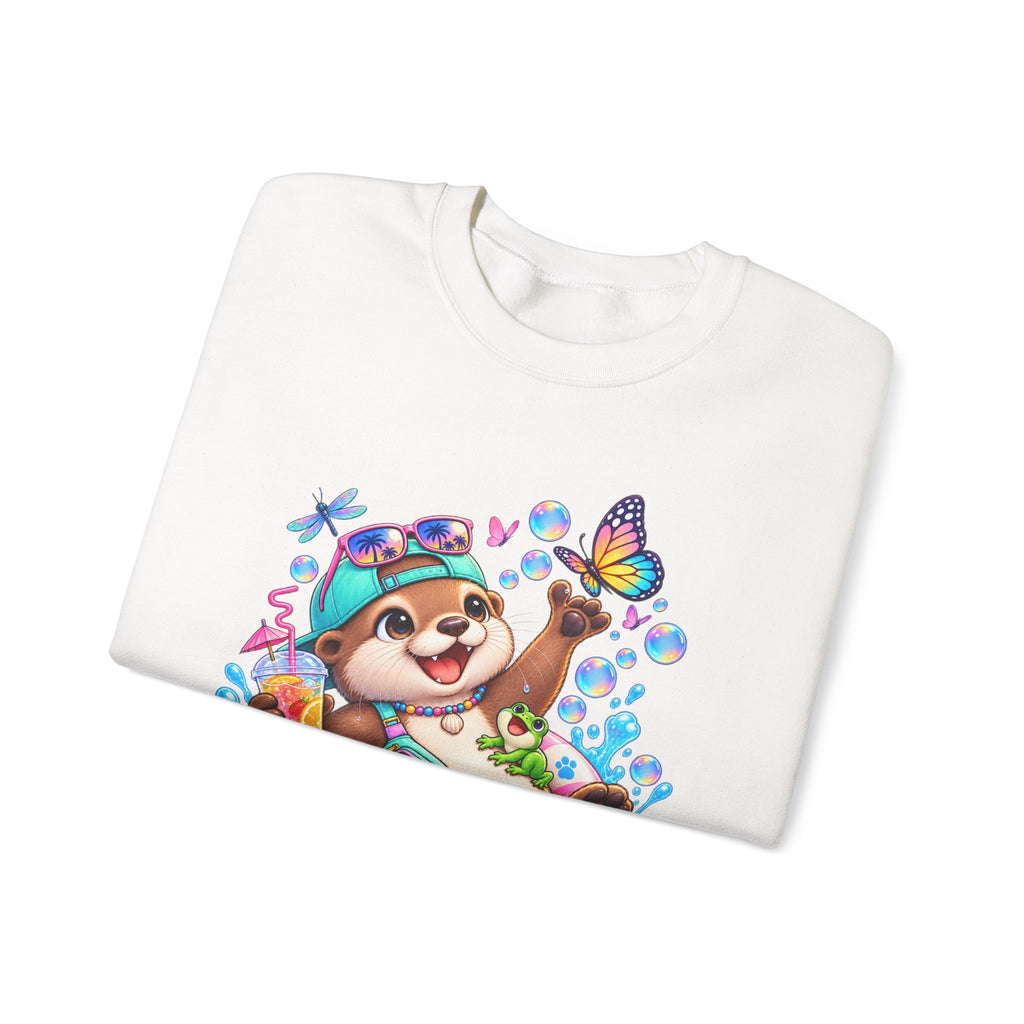 Otter Float Crewneck Sweatshirt — Cute Otter with Butterfly Summer Vibes
