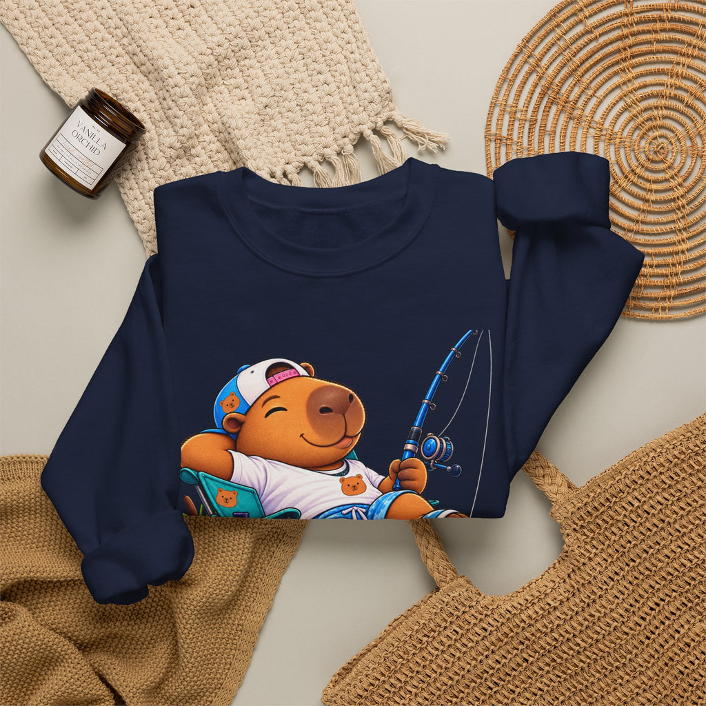 Unbothered Fishing Capybara Crewneck Sweatshirt