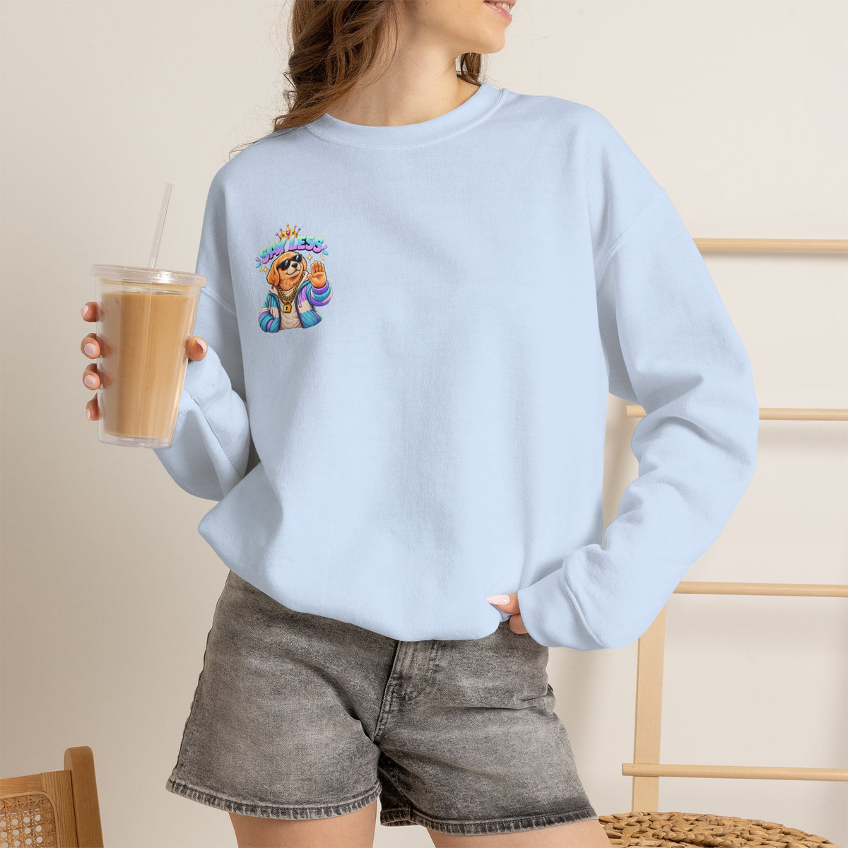 Crewneck Sweatshirt - Colorful Girl with Flower Crown Graphic