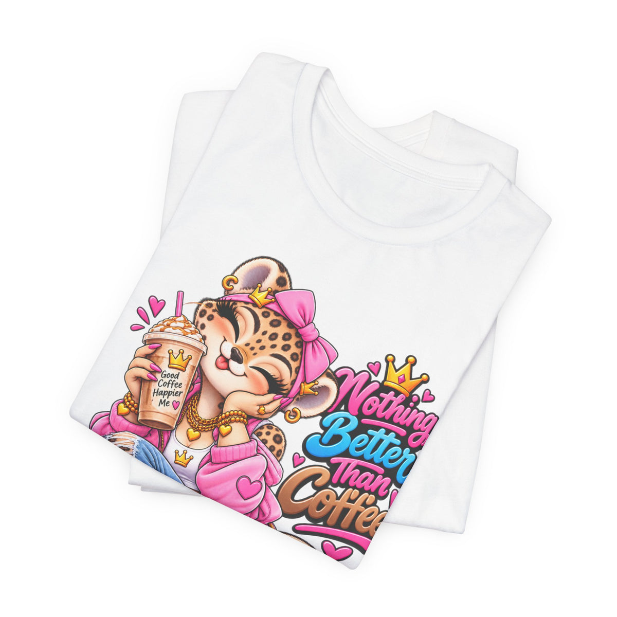 Cute Kawaii Leopard Graphic Tee — Retro Cartoon Chest Print
