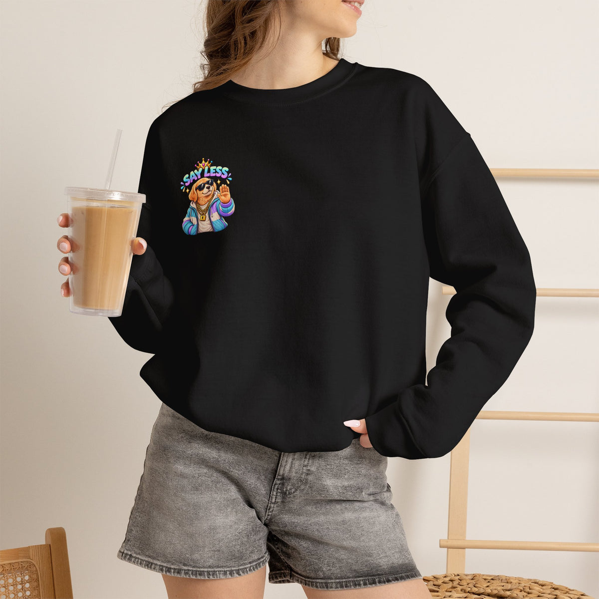 Crewneck Sweatshirt - Colorful Girl with Flower Crown Graphic