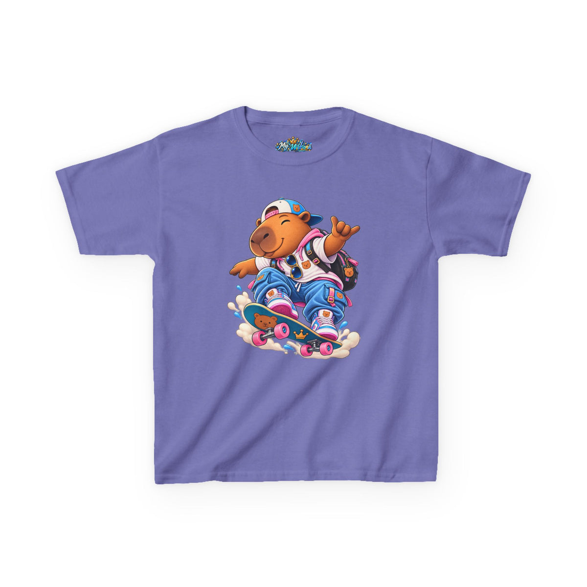 Kids Skateboarding Capybara Tee — Cute Skateboarder Graphic T-Shirt for Boys & Girls