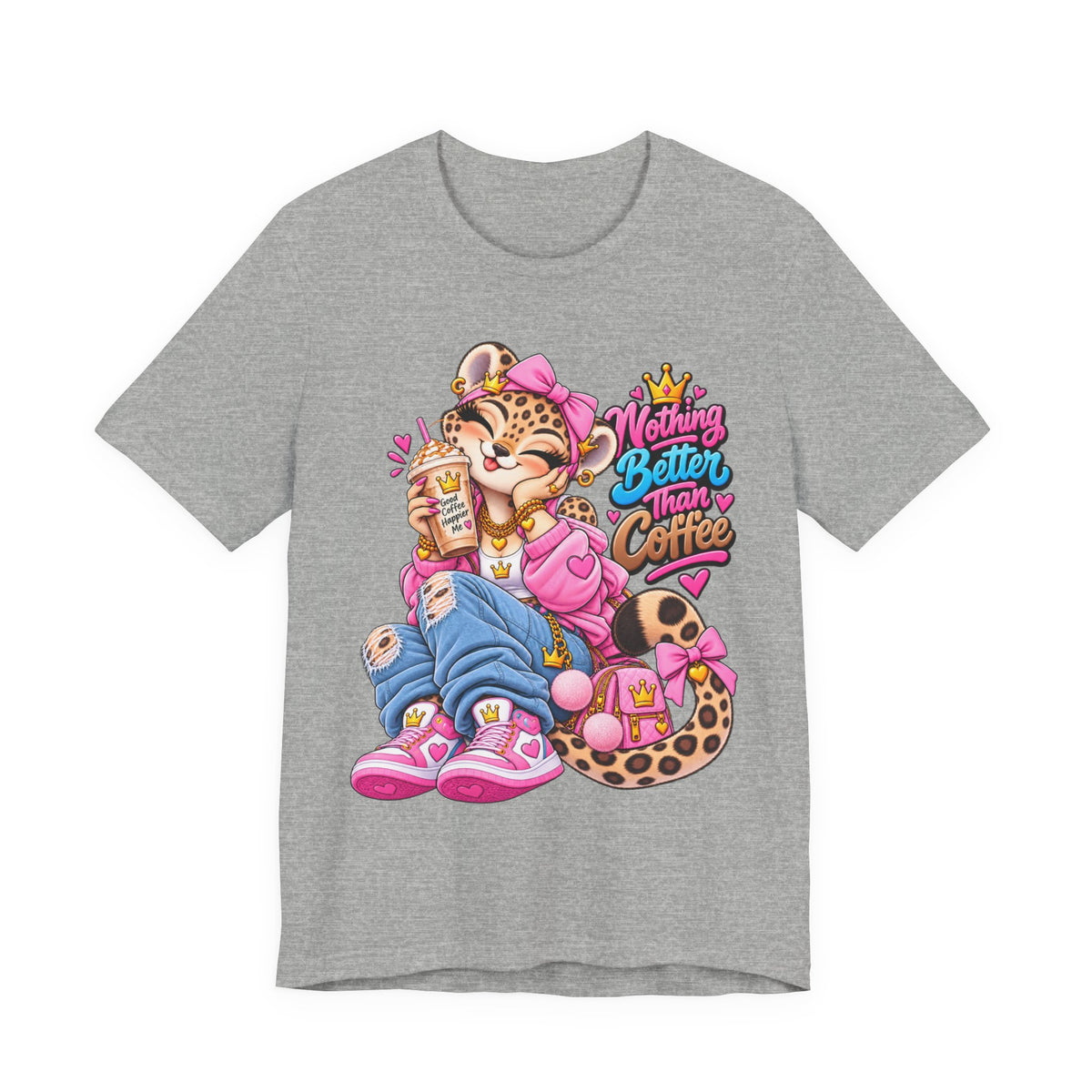 Cute Kawaii Leopard Graphic Tee — Retro Cartoon Chest Print