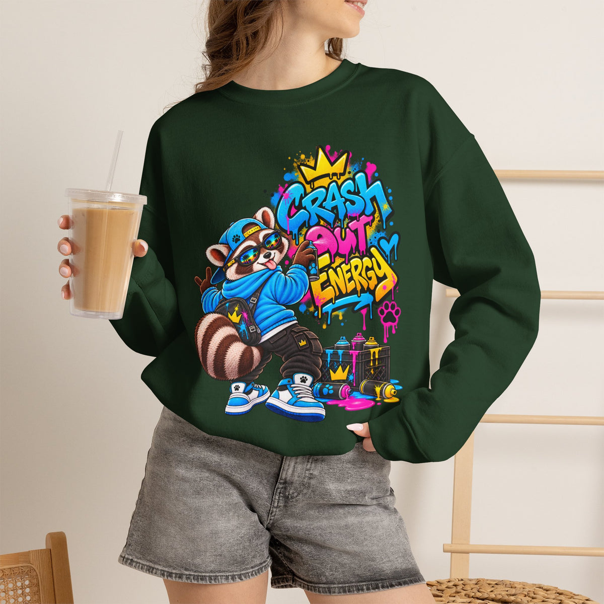 Crash Out Energy Crewneck Sweatshirt — Urban Raccoon Streetwear